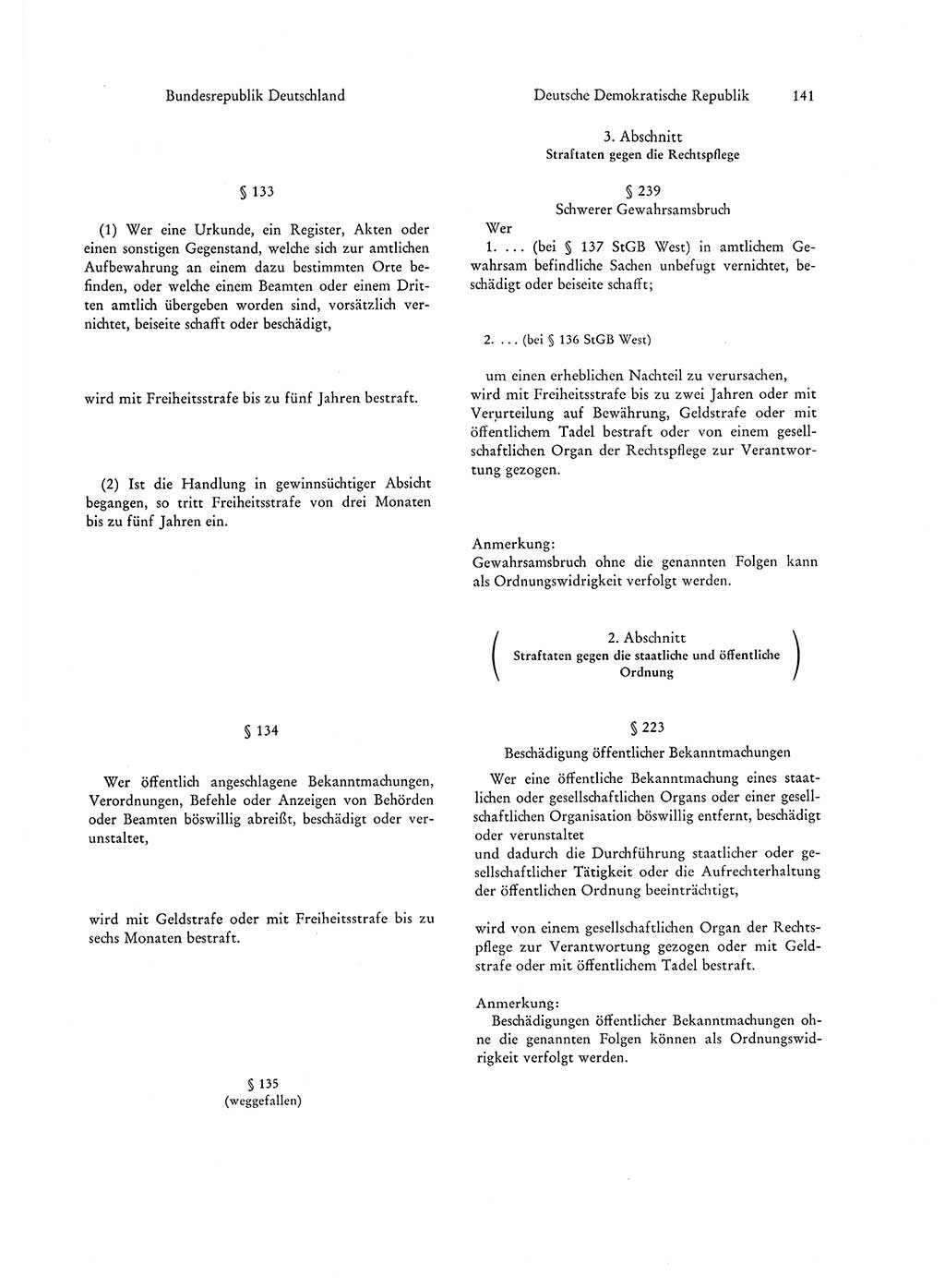 Strafgesetzgebung in Deutschland [Bundesrepublik Deutschland (BRD) und Deutsche Demokratische Republik (DDR)] 1972, Seite 141 (Str.-Ges. Dtl. StGB BRD DDR 1972, S. 141)