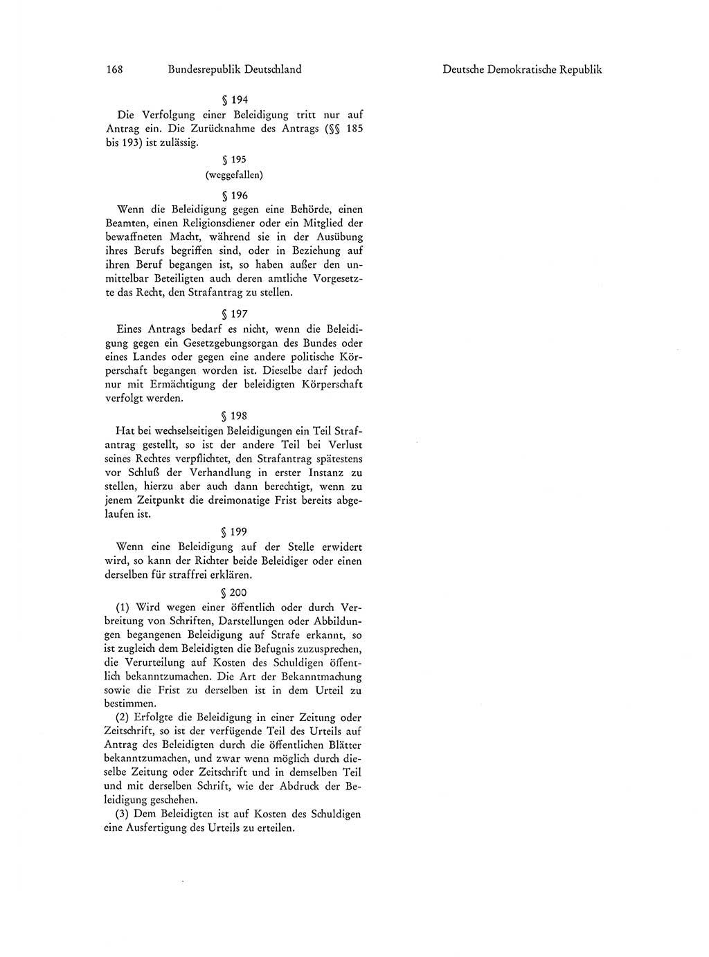 Strafgesetzgebung in Deutschland [Bundesrepublik Deutschland (BRD) und Deutsche Demokratische Republik (DDR)] 1972, Seite 168 (Str.-Ges. Dtl. StGB BRD DDR 1972, S. 168)