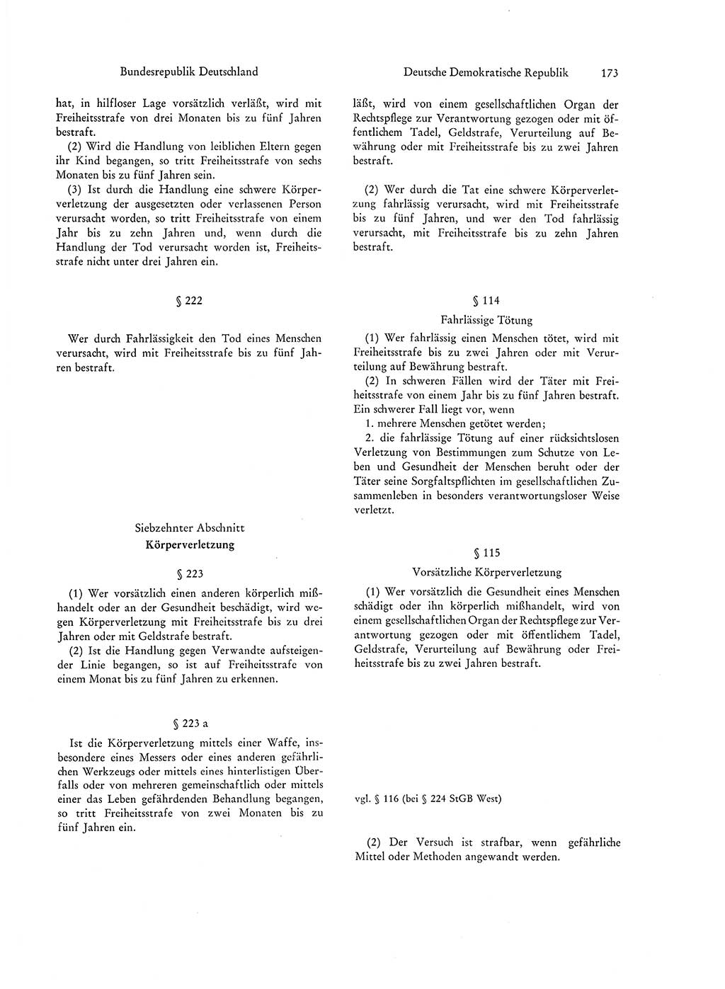 Strafgesetzgebung in Deutschland [Bundesrepublik Deutschland (BRD) und Deutsche Demokratische Republik (DDR)] 1972, Seite 173 (Str.-Ges. Dtl. StGB BRD DDR 1972, S. 173)