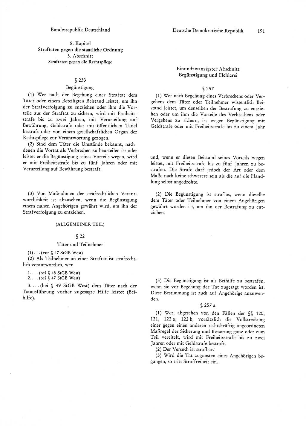 Strafgesetzgebung in Deutschland [Bundesrepublik Deutschland (BRD) und Deutsche Demokratische Republik (DDR)] 1972, Seite 191 (Str.-Ges. Dtl. StGB BRD DDR 1972, S. 191)