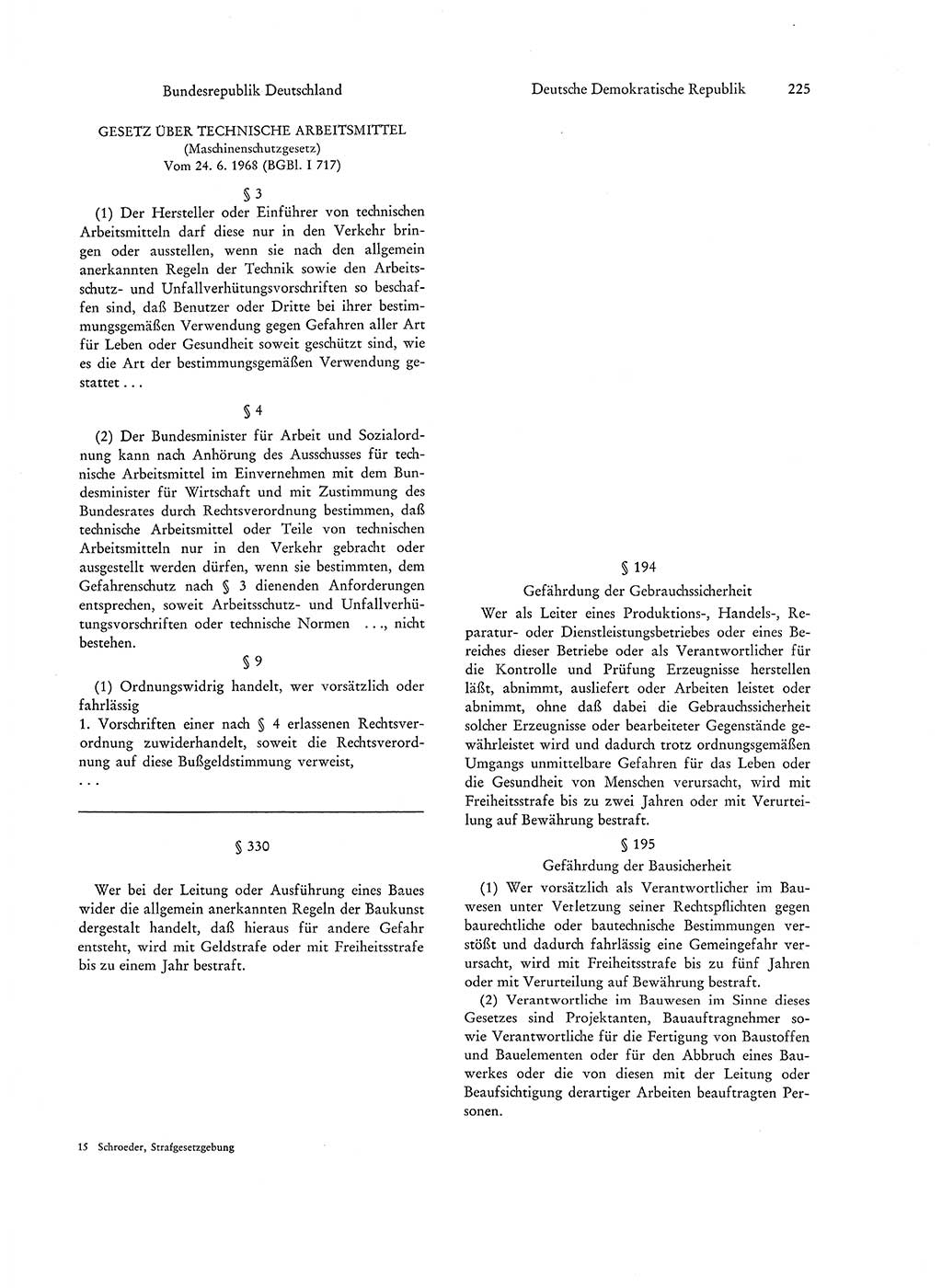 Strafgesetzgebung in Deutschland [Bundesrepublik Deutschland (BRD) und Deutsche Demokratische Republik (DDR)] 1972, Seite 225 (Str.-Ges. Dtl. StGB BRD DDR 1972, S. 225)