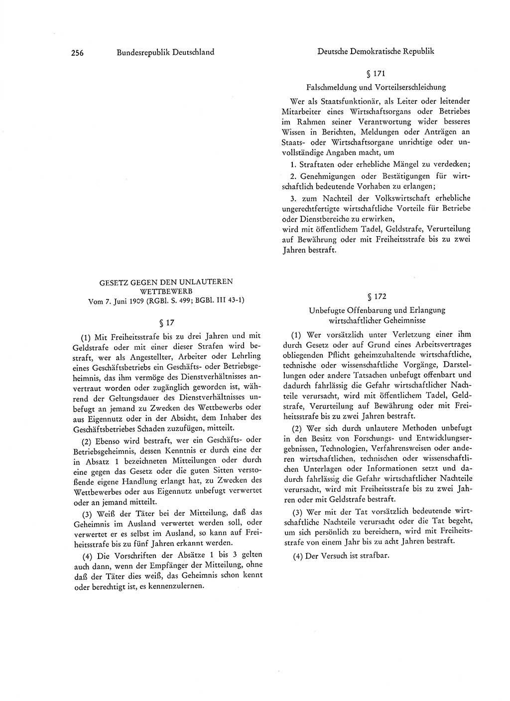 Strafgesetzgebung in Deutschland [Bundesrepublik Deutschland (BRD) und Deutsche Demokratische Republik (DDR)] 1972, Seite 256 (Str.-Ges. Dtl. StGB BRD DDR 1972, S. 256)