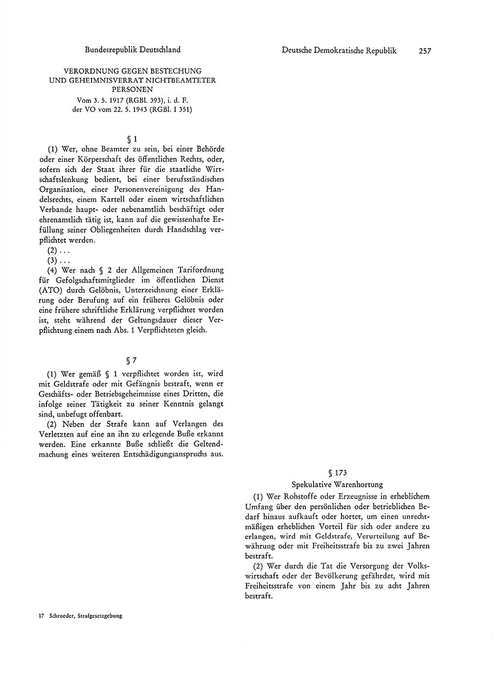 Strafgesetzgebung in Deutschland [Bundesrepublik Deutschland (BRD) und Deutsche Demokratische Republik (DDR)] 1972, Seite 257 (Str.-Ges. Dtl. StGB BRD DDR 1972, S. 257)