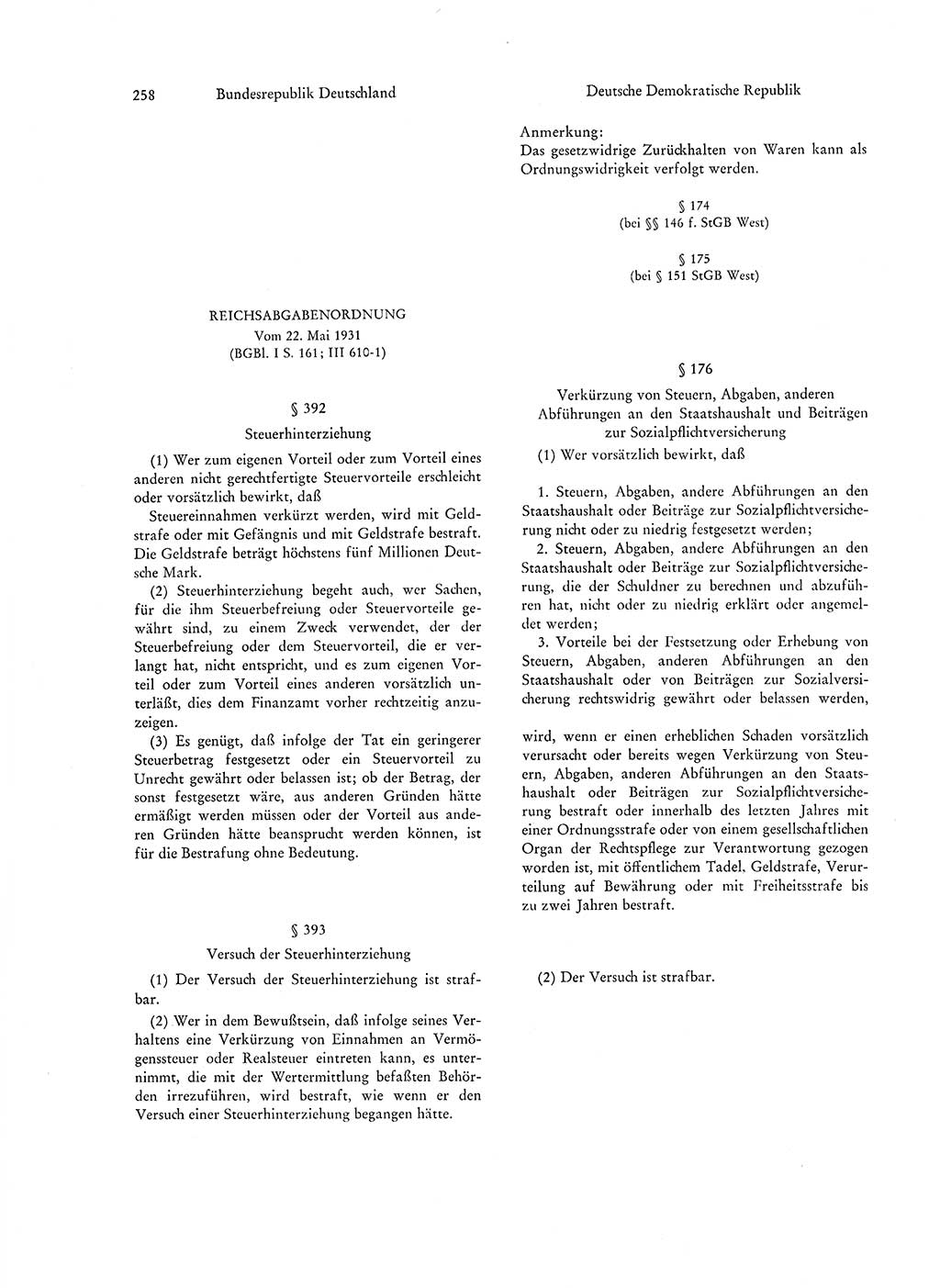 Strafgesetzgebung in Deutschland [Bundesrepublik Deutschland (BRD) und Deutsche Demokratische Republik (DDR)] 1972, Seite 258 (Str.-Ges. Dtl. StGB BRD DDR 1972, S. 258)