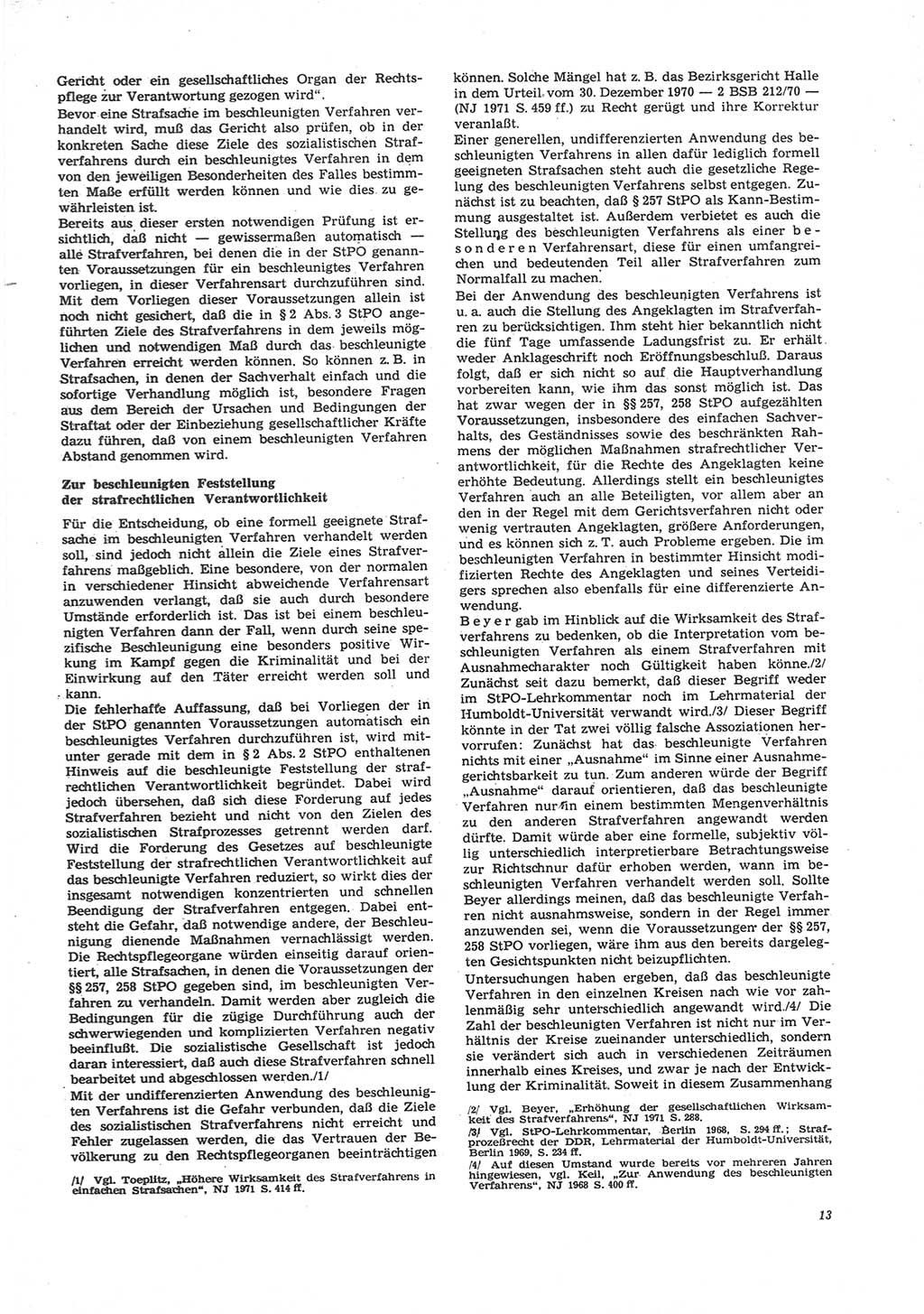 Neue Justiz (NJ), Zeitschrift für Recht und Rechtswissenschaft [Deutsche Demokratische Republik (DDR)], 26. Jahrgang 1972, Seite 13 (NJ DDR 1972, S. 13)