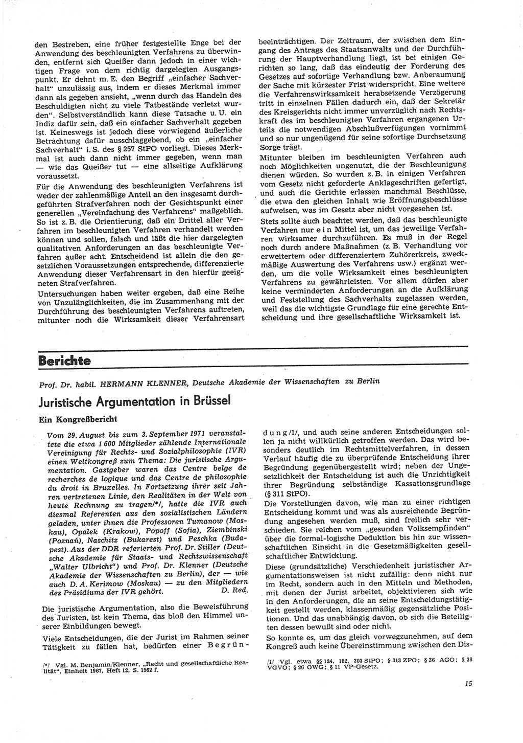 Neue Justiz (NJ), Zeitschrift für Recht und Rechtswissenschaft [Deutsche Demokratische Republik (DDR)], 26. Jahrgang 1972, Seite 15 (NJ DDR 1972, S. 15)