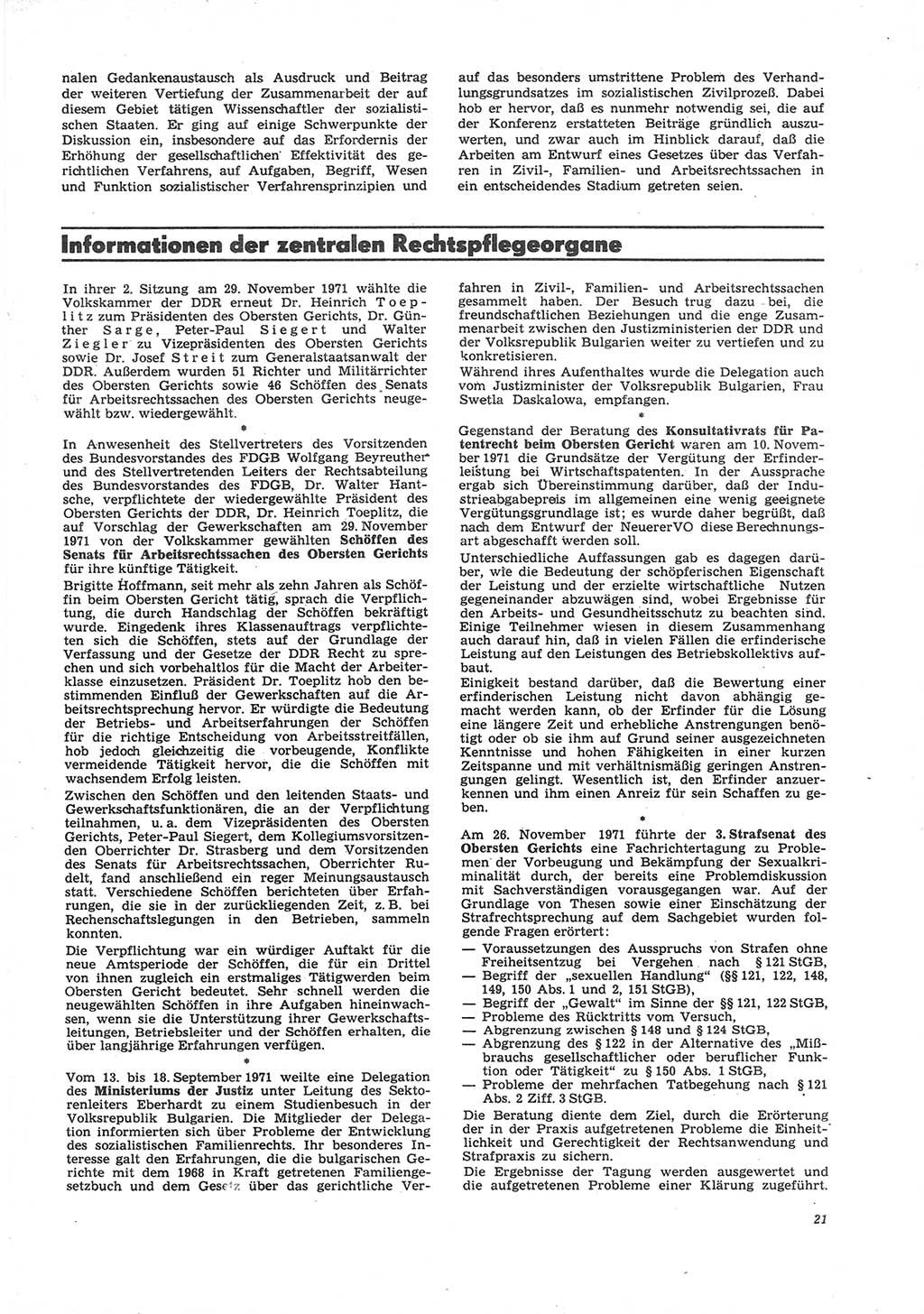 Neue Justiz (NJ), Zeitschrift für Recht und Rechtswissenschaft [Deutsche Demokratische Republik (DDR)], 26. Jahrgang 1972, Seite 21 (NJ DDR 1972, S. 21)