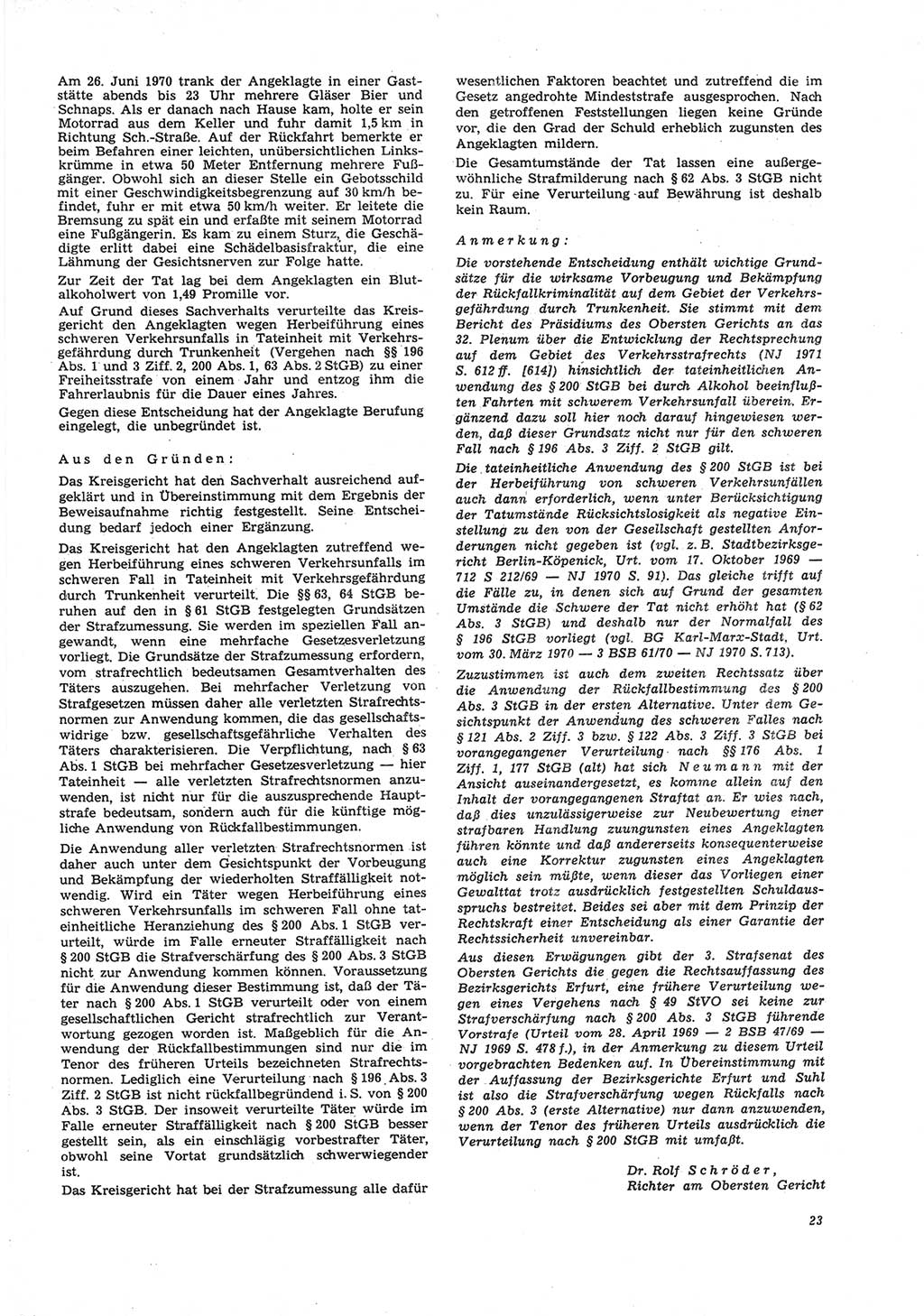 Neue Justiz (NJ), Zeitschrift für Recht und Rechtswissenschaft [Deutsche Demokratische Republik (DDR)], 26. Jahrgang 1972, Seite 23 (NJ DDR 1972, S. 23)