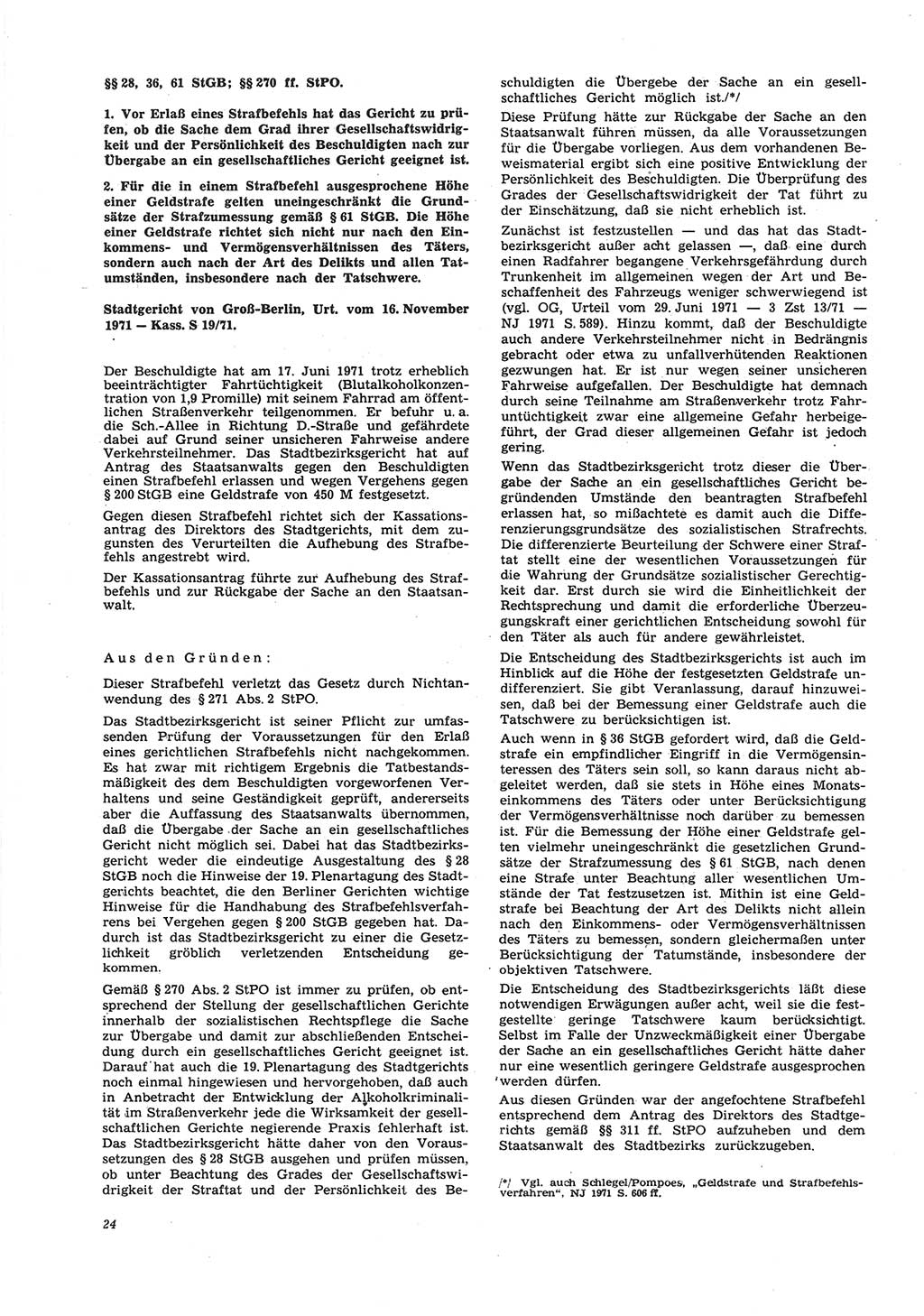 Neue Justiz (NJ), Zeitschrift für Recht und Rechtswissenschaft [Deutsche Demokratische Republik (DDR)], 26. Jahrgang 1972, Seite 24 (NJ DDR 1972, S. 24)