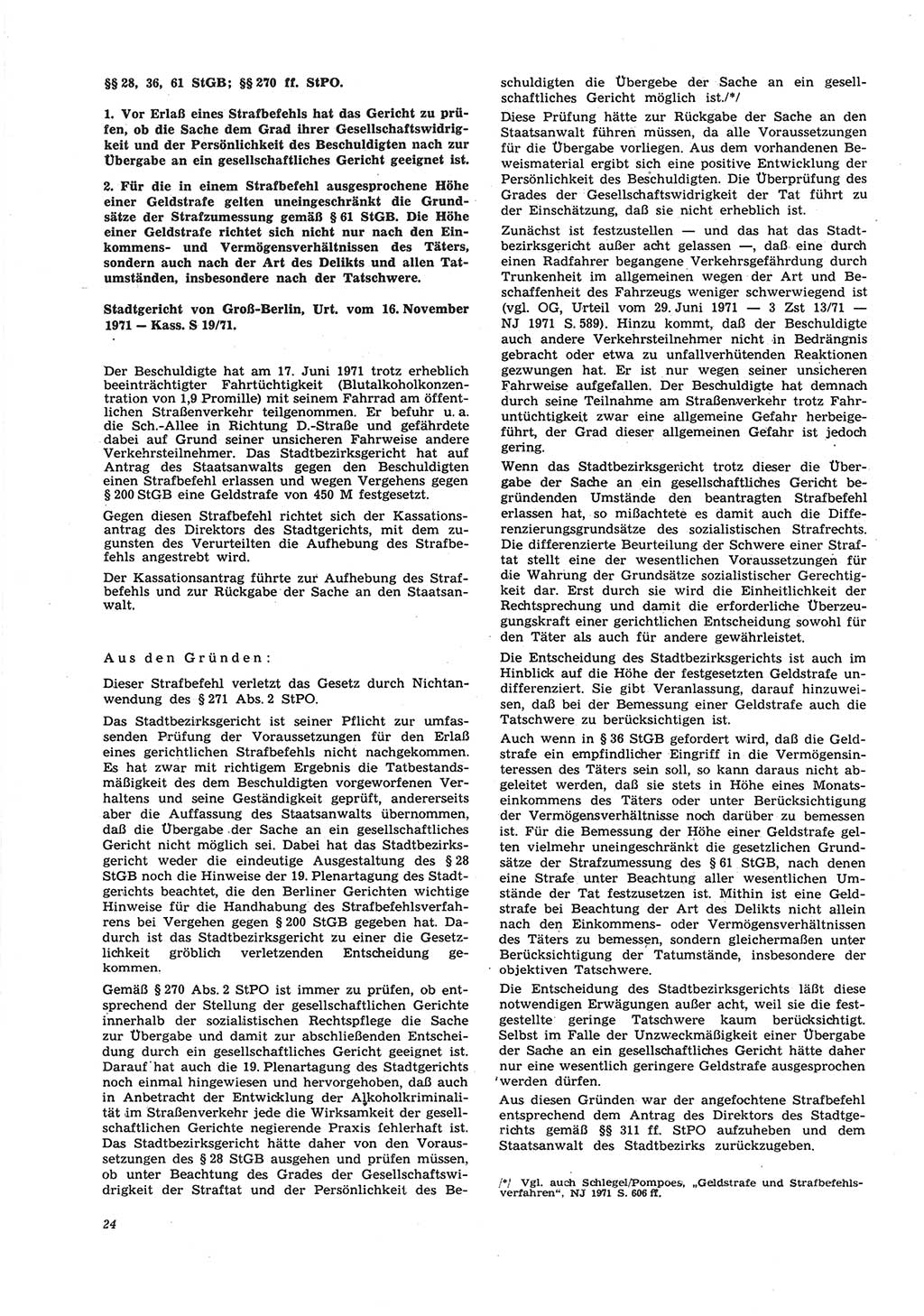 Neue Justiz (NJ), Zeitschrift für Recht und Rechtswissenschaft [Deutsche Demokratische Republik (DDR)], 26. Jahrgang 1972, Seite 24 (NJ DDR 1972, S. 24)