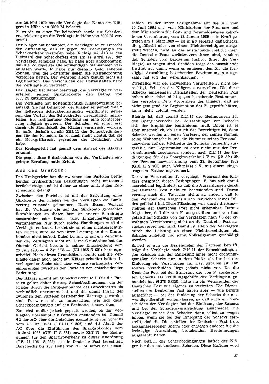 Neue Justiz (NJ), Zeitschrift für Recht und Rechtswissenschaft [Deutsche Demokratische Republik (DDR)], 26. Jahrgang 1972, Seite 27 (NJ DDR 1972, S. 27)