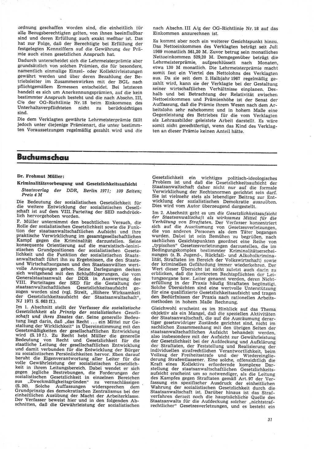 Neue Justiz (NJ), Zeitschrift für Recht und Rechtswissenschaft [Deutsche Demokratische Republik (DDR)], 26. Jahrgang 1972, Seite 31 (NJ DDR 1972, S. 31)
