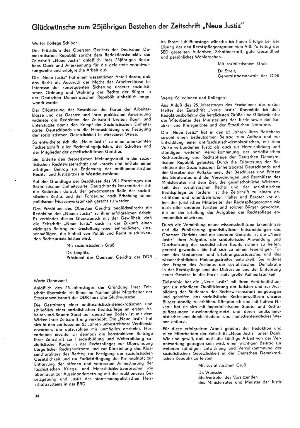 Neue Justiz (NJ), Zeitschrift für Recht und Rechtswissenschaft [Deutsche Demokratische Republik (DDR)], 26. Jahrgang 1972, Seite 34 (NJ DDR 1972, S. 34)