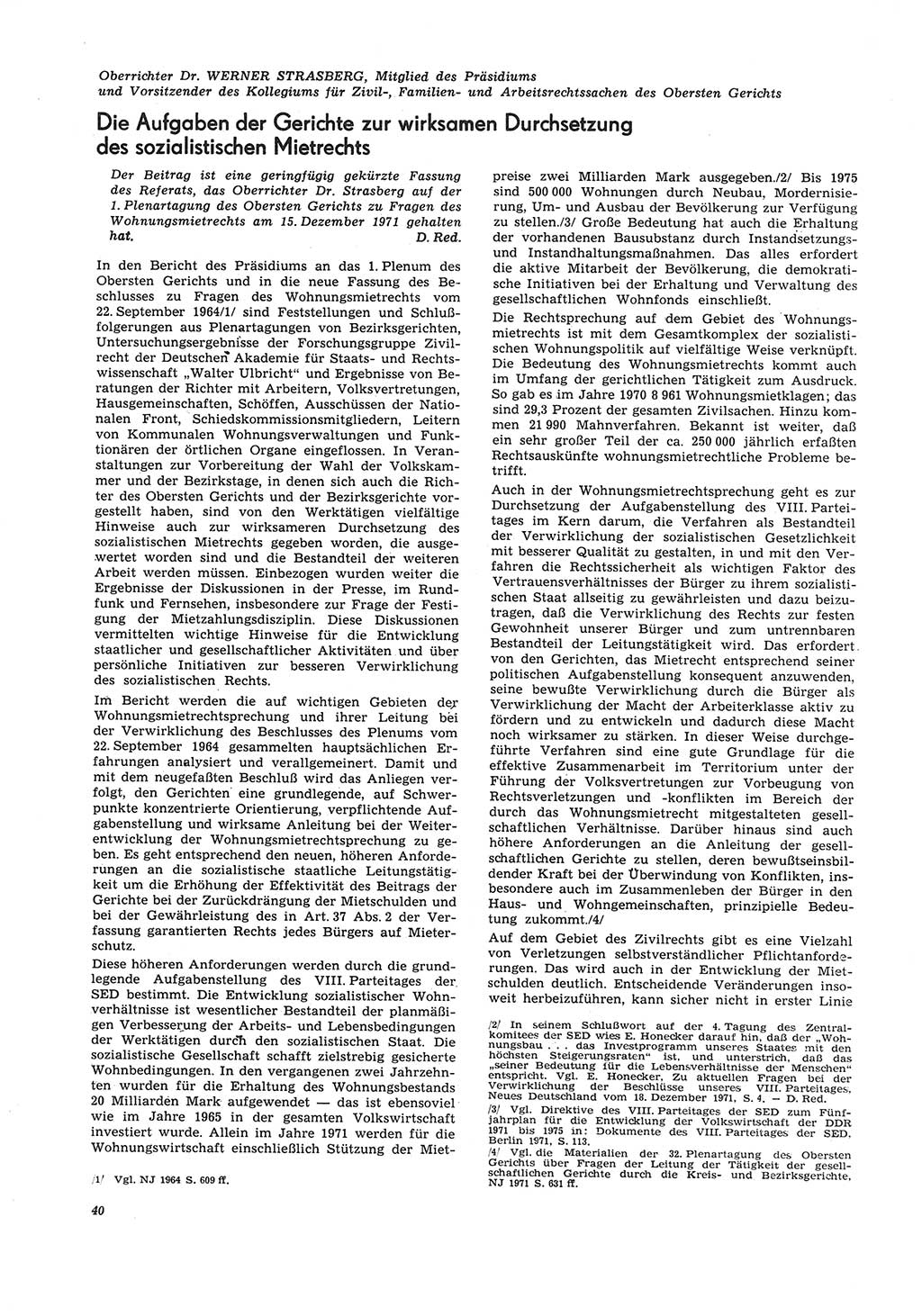 Neue Justiz (NJ), Zeitschrift für Recht und Rechtswissenschaft [Deutsche Demokratische Republik (DDR)], 26. Jahrgang 1972, Seite 40 (NJ DDR 1972, S. 40)