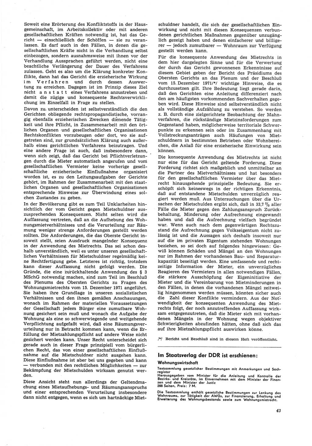 Neue Justiz (NJ), Zeitschrift für Recht und Rechtswissenschaft [Deutsche Demokratische Republik (DDR)], 26. Jahrgang 1972, Seite 43 (NJ DDR 1972, S. 43)