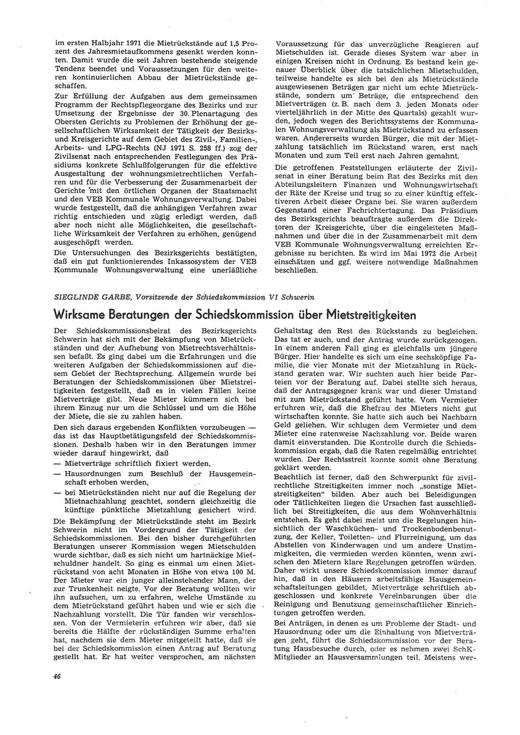 Neue Justiz (NJ), Zeitschrift für Recht und Rechtswissenschaft [Deutsche Demokratische Republik (DDR)], 26. Jahrgang 1972, Seite 46 (NJ DDR 1972, S. 46)