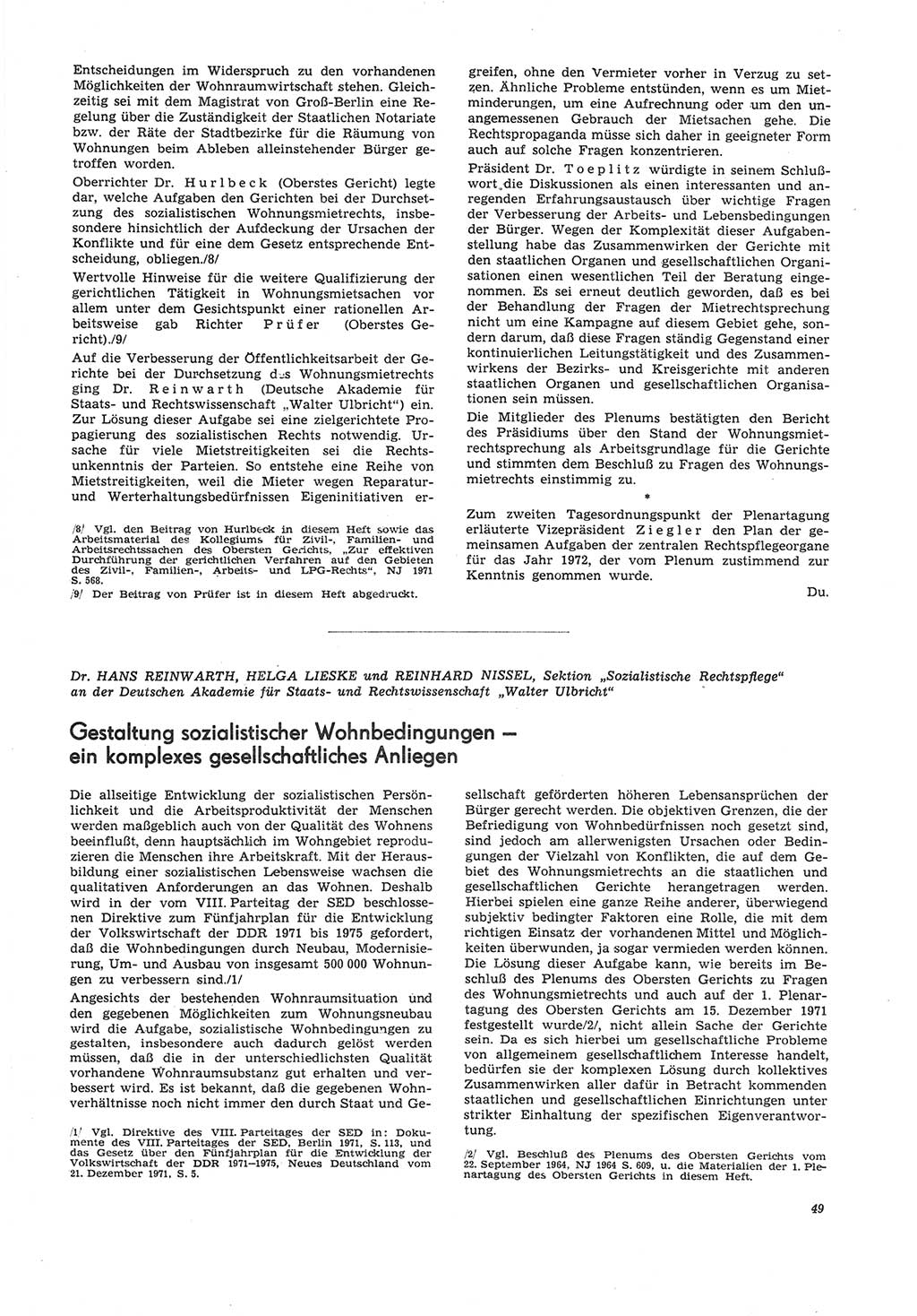 Neue Justiz (NJ), Zeitschrift für Recht und Rechtswissenschaft [Deutsche Demokratische Republik (DDR)], 26. Jahrgang 1972, Seite 49 (NJ DDR 1972, S. 49)