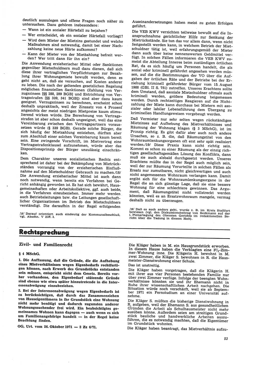 Neue Justiz (NJ), Zeitschrift für Recht und Rechtswissenschaft [Deutsche Demokratische Republik (DDR)], 26. Jahrgang 1972, Seite 53 (NJ DDR 1972, S. 53)