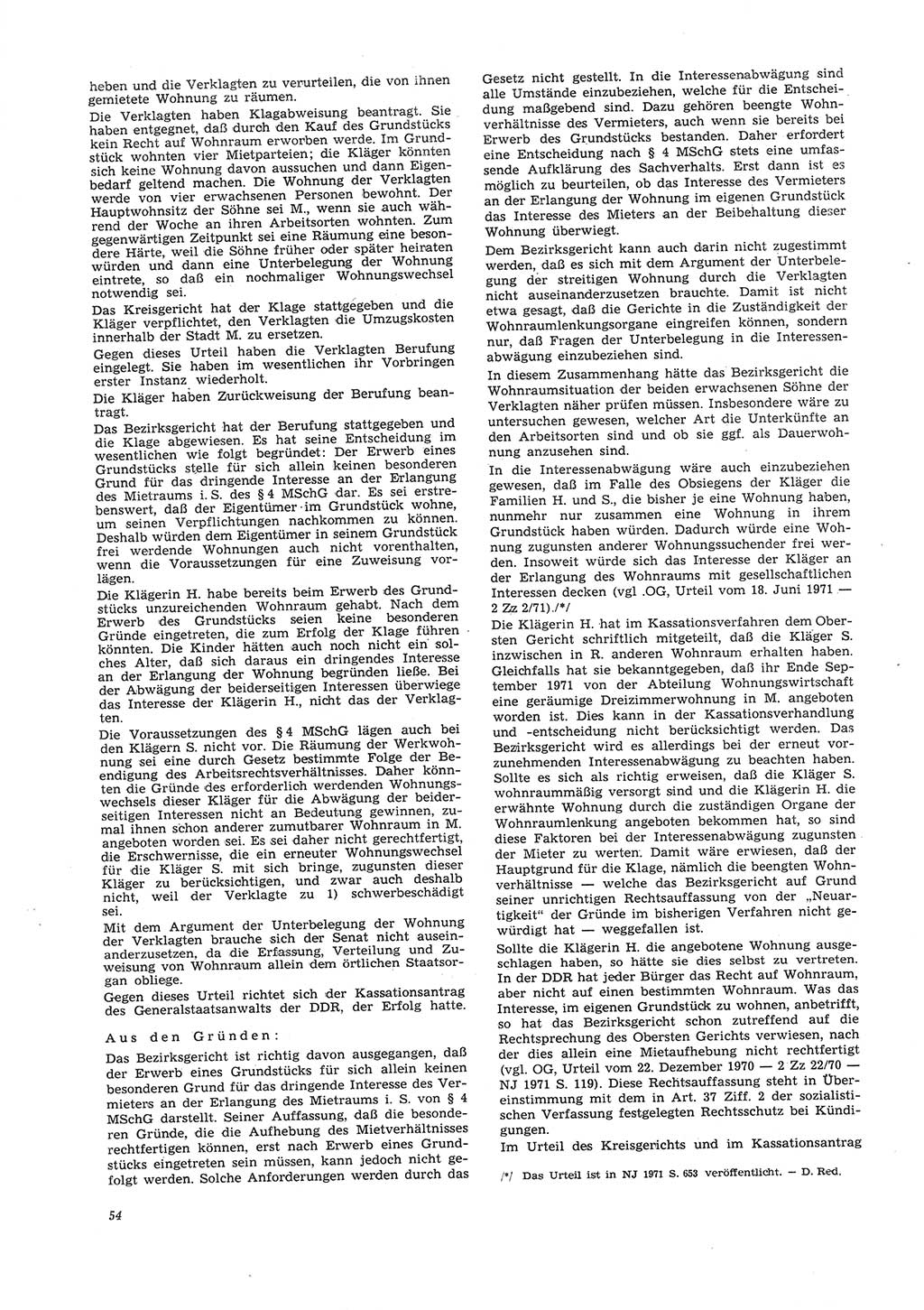 Neue Justiz (NJ), Zeitschrift für Recht und Rechtswissenschaft [Deutsche Demokratische Republik (DDR)], 26. Jahrgang 1972, Seite 54 (NJ DDR 1972, S. 54)