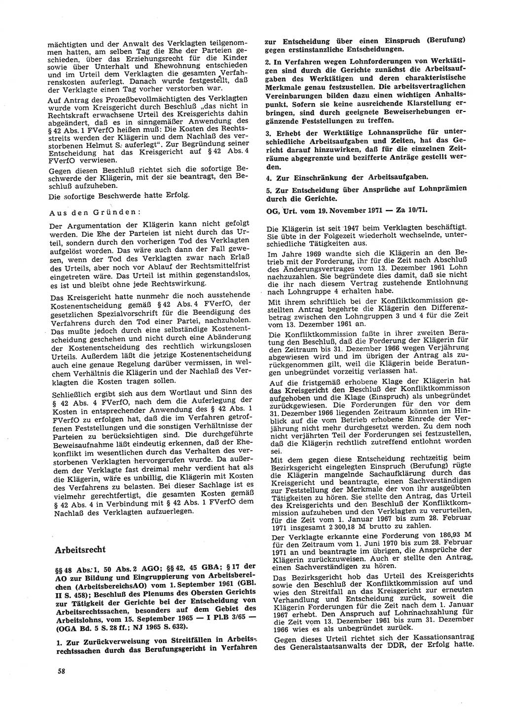 Neue Justiz (NJ), Zeitschrift für Recht und Rechtswissenschaft [Deutsche Demokratische Republik (DDR)], 26. Jahrgang 1972, Seite 58 (NJ DDR 1972, S. 58)