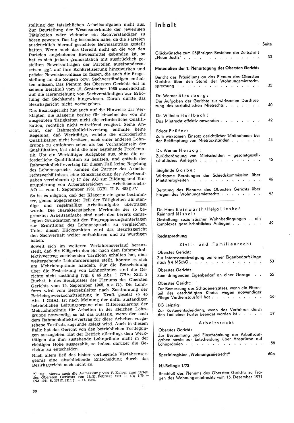 Neue Justiz (NJ), Zeitschrift für Recht und Rechtswissenschaft [Deutsche Demokratische Republik (DDR)], 26. Jahrgang 1972, Seite 60 (NJ DDR 1972, S. 60)