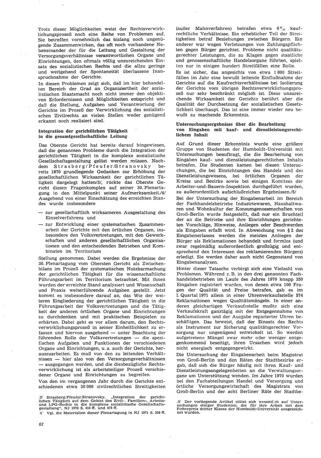 Neue Justiz (NJ), Zeitschrift für Recht und Rechtswissenschaft [Deutsche Demokratische Republik (DDR)], 26. Jahrgang 1972, Seite 62 (NJ DDR 1972, S. 62)