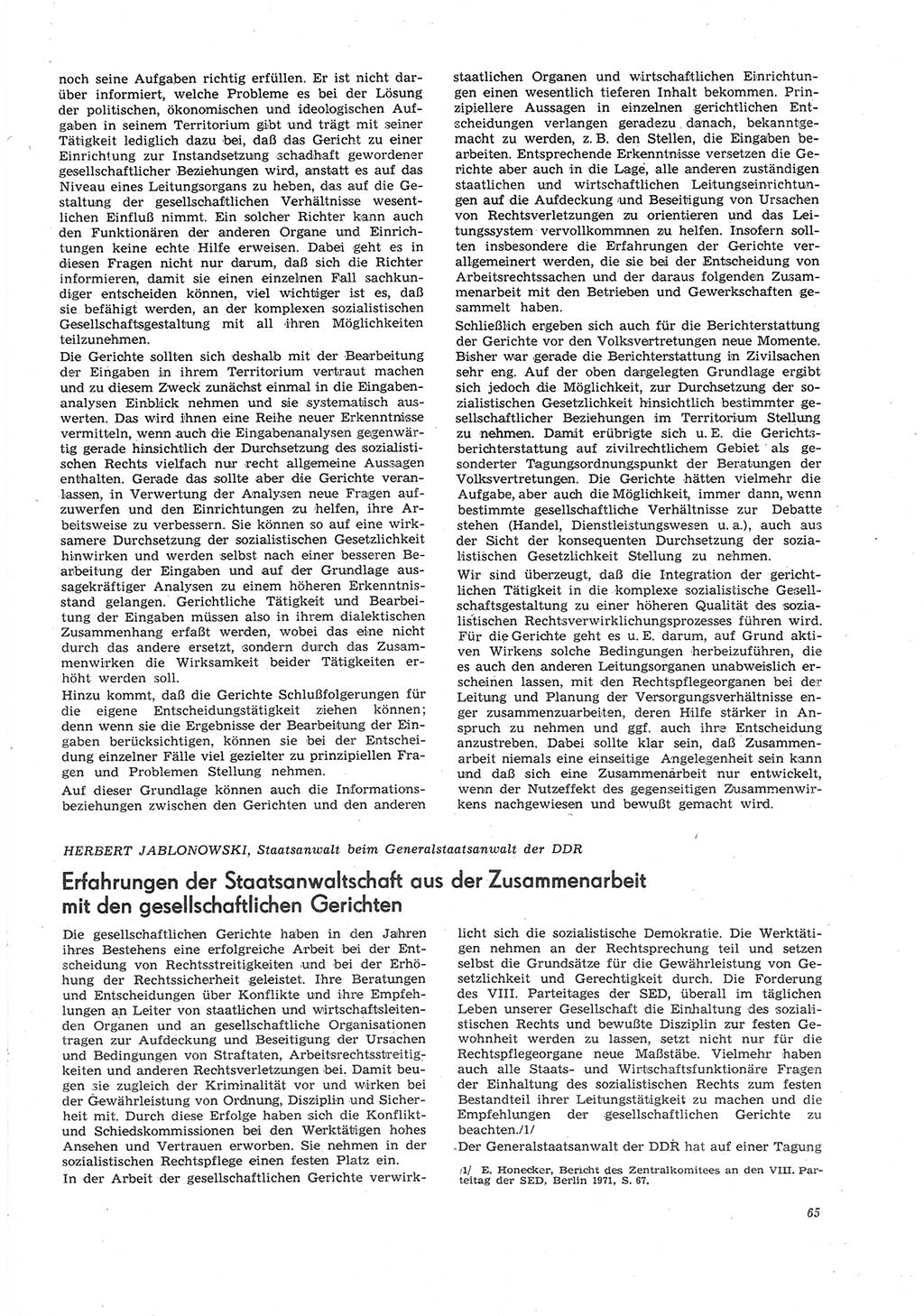 Neue Justiz (NJ), Zeitschrift für Recht und Rechtswissenschaft [Deutsche Demokratische Republik (DDR)], 26. Jahrgang 1972, Seite 65 (NJ DDR 1972, S. 65)