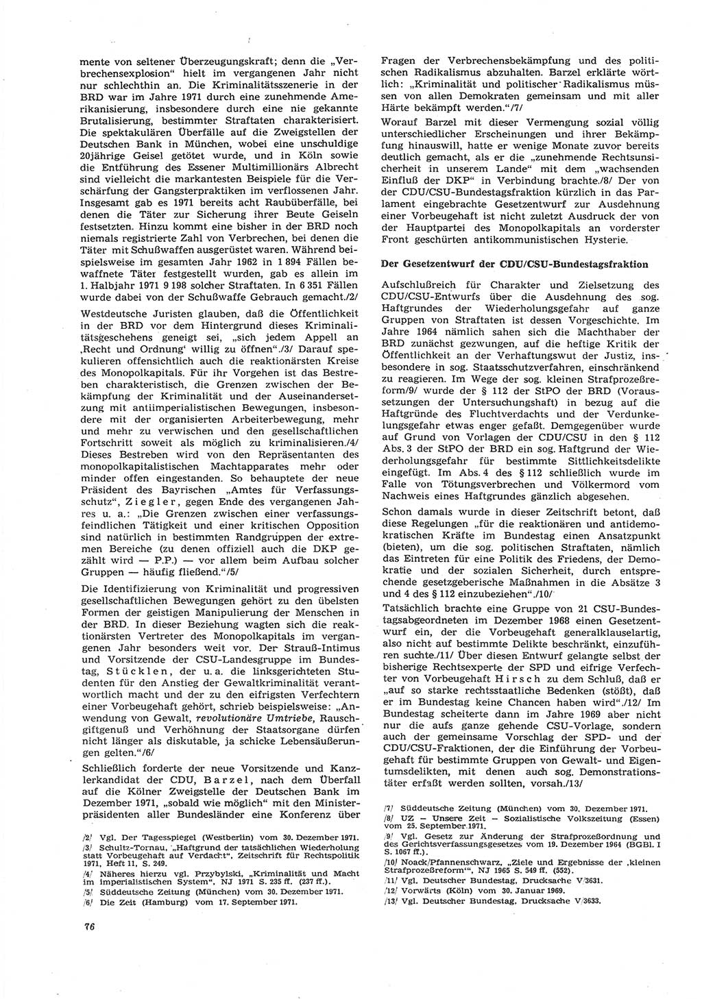 Neue Justiz (NJ), Zeitschrift für Recht und Rechtswissenschaft [Deutsche Demokratische Republik (DDR)], 26. Jahrgang 1972, Seite 76 (NJ DDR 1972, S. 76)