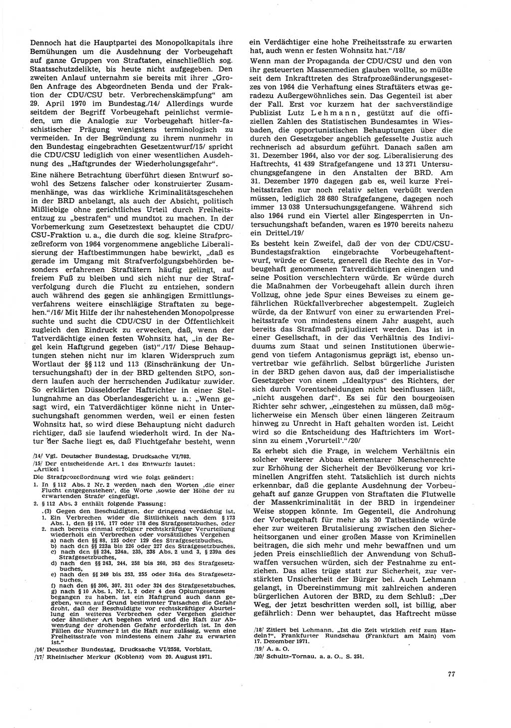 Neue Justiz (NJ), Zeitschrift für Recht und Rechtswissenschaft [Deutsche Demokratische Republik (DDR)], 26. Jahrgang 1972, Seite 77 (NJ DDR 1972, S. 77)