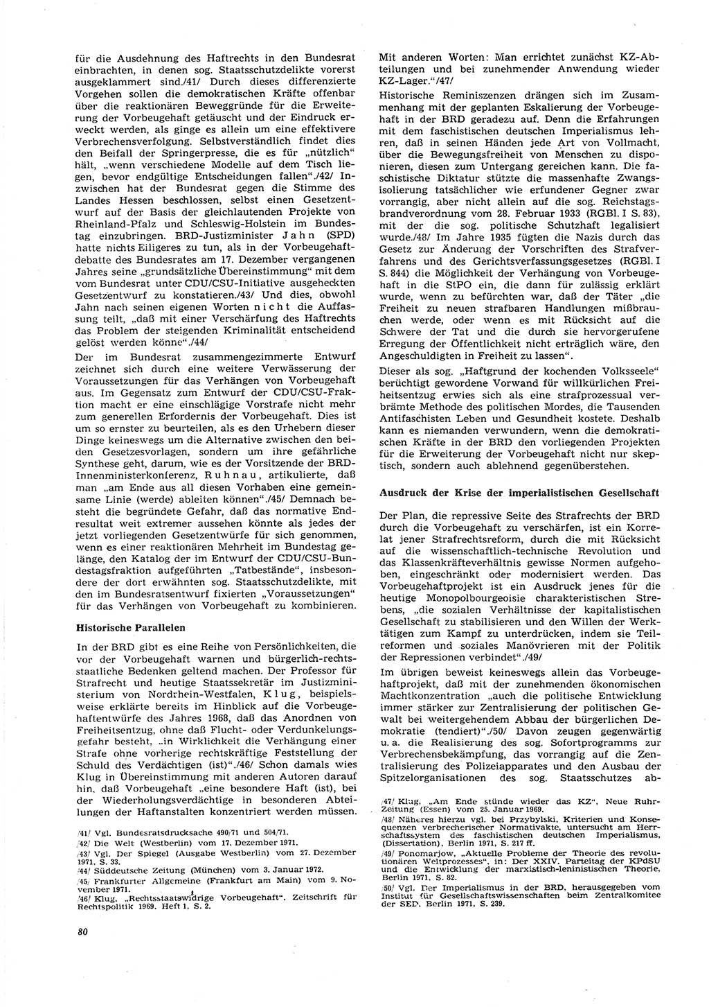 Neue Justiz (NJ), Zeitschrift für Recht und Rechtswissenschaft [Deutsche Demokratische Republik (DDR)], 26. Jahrgang 1972, Seite 80 (NJ DDR 1972, S. 80)