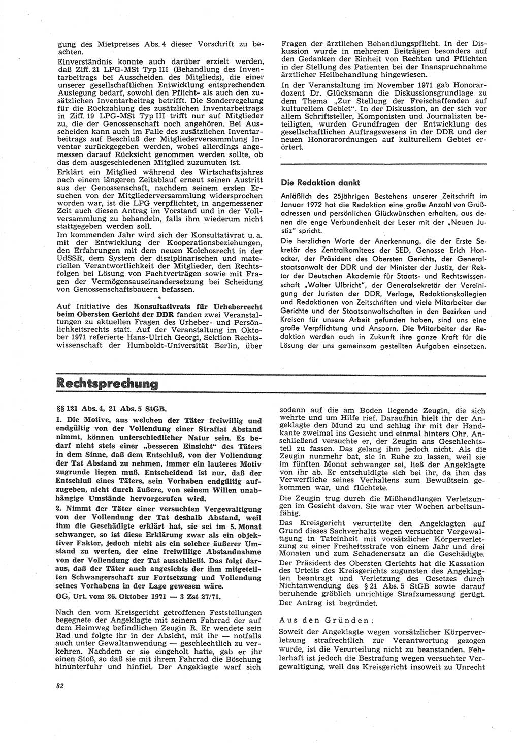 Neue Justiz (NJ), Zeitschrift für Recht und Rechtswissenschaft [Deutsche Demokratische Republik (DDR)], 26. Jahrgang 1972, Seite 82 (NJ DDR 1972, S. 82)