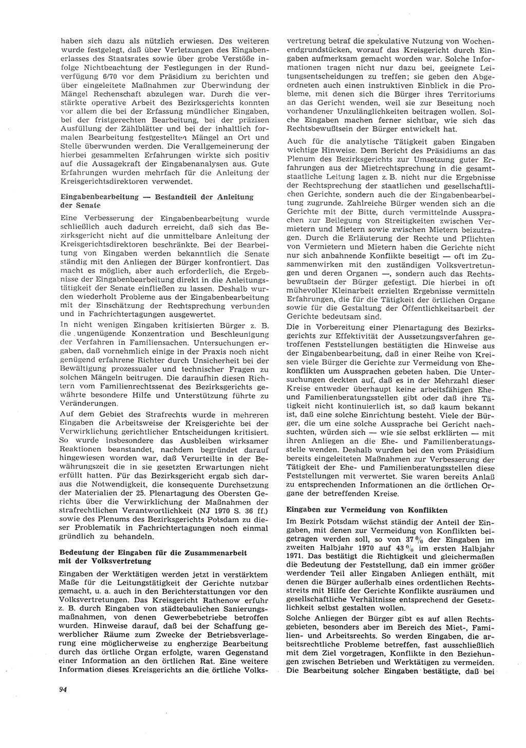 Neue Justiz (NJ), Zeitschrift für Recht und Rechtswissenschaft [Deutsche Demokratische Republik (DDR)], 26. Jahrgang 1972, Seite 94 (NJ DDR 1972, S. 94)