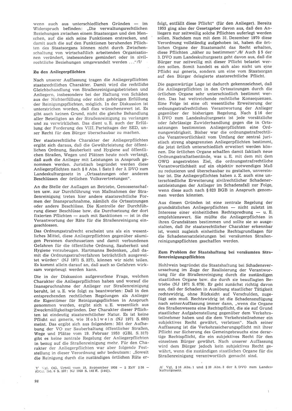 Neue Justiz (NJ), Zeitschrift für Recht und Rechtswissenschaft [Deutsche Demokratische Republik (DDR)], 26. Jahrgang 1972, Seite 98 (NJ DDR 1972, S. 98)