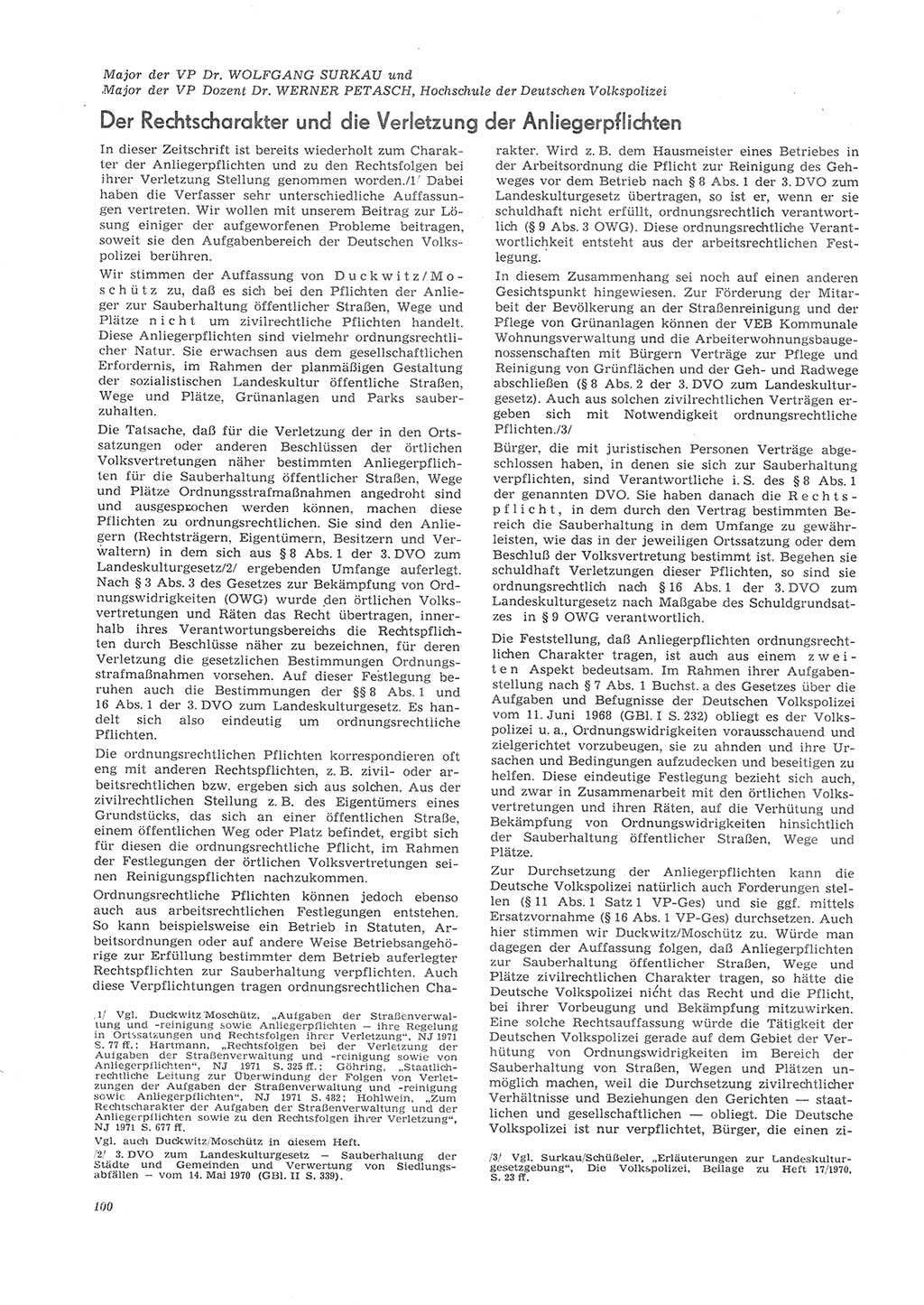 Neue Justiz (NJ), Zeitschrift für Recht und Rechtswissenschaft [Deutsche Demokratische Republik (DDR)], 26. Jahrgang 1972, Seite 100 (NJ DDR 1972, S. 100)