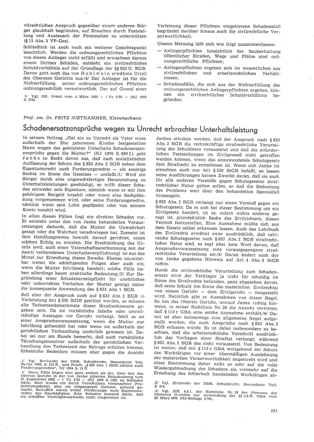 Neue Justiz (NJ), Zeitschrift für Recht und Rechtswissenschaft [Deutsche Demokratische Republik (DDR)], 26. Jahrgang 1972, Seite 101 (NJ DDR 1972, S. 101)