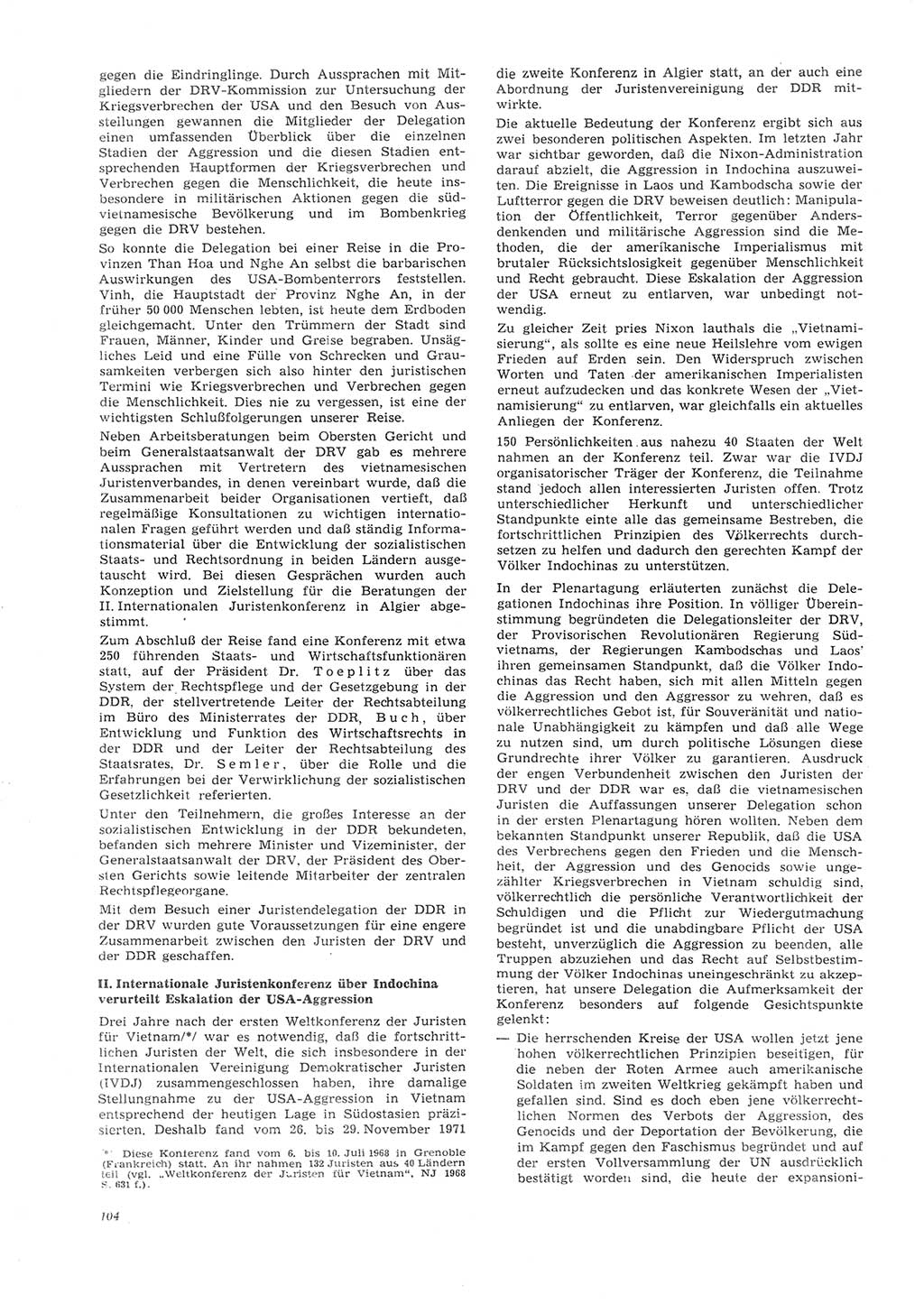 Neue Justiz (NJ), Zeitschrift für Recht und Rechtswissenschaft [Deutsche Demokratische Republik (DDR)], 26. Jahrgang 1972, Seite 104 (NJ DDR 1972, S. 104)