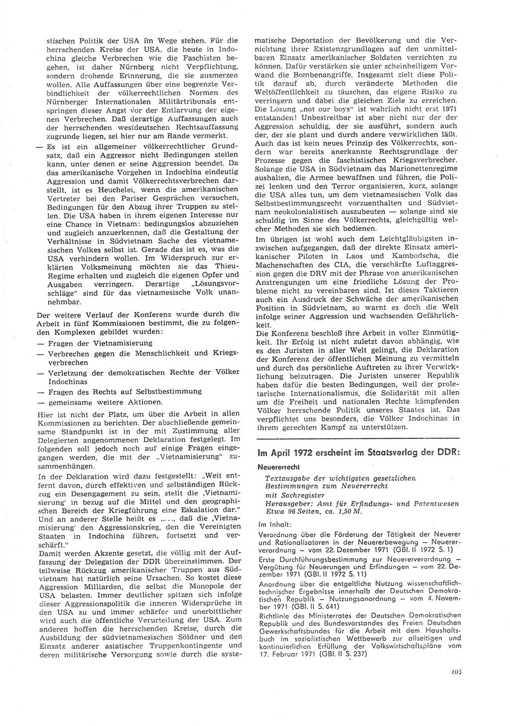 Neue Justiz (NJ), Zeitschrift für Recht und Rechtswissenschaft [Deutsche Demokratische Republik (DDR)], 26. Jahrgang 1972, Seite 105 (NJ DDR 1972, S. 105)