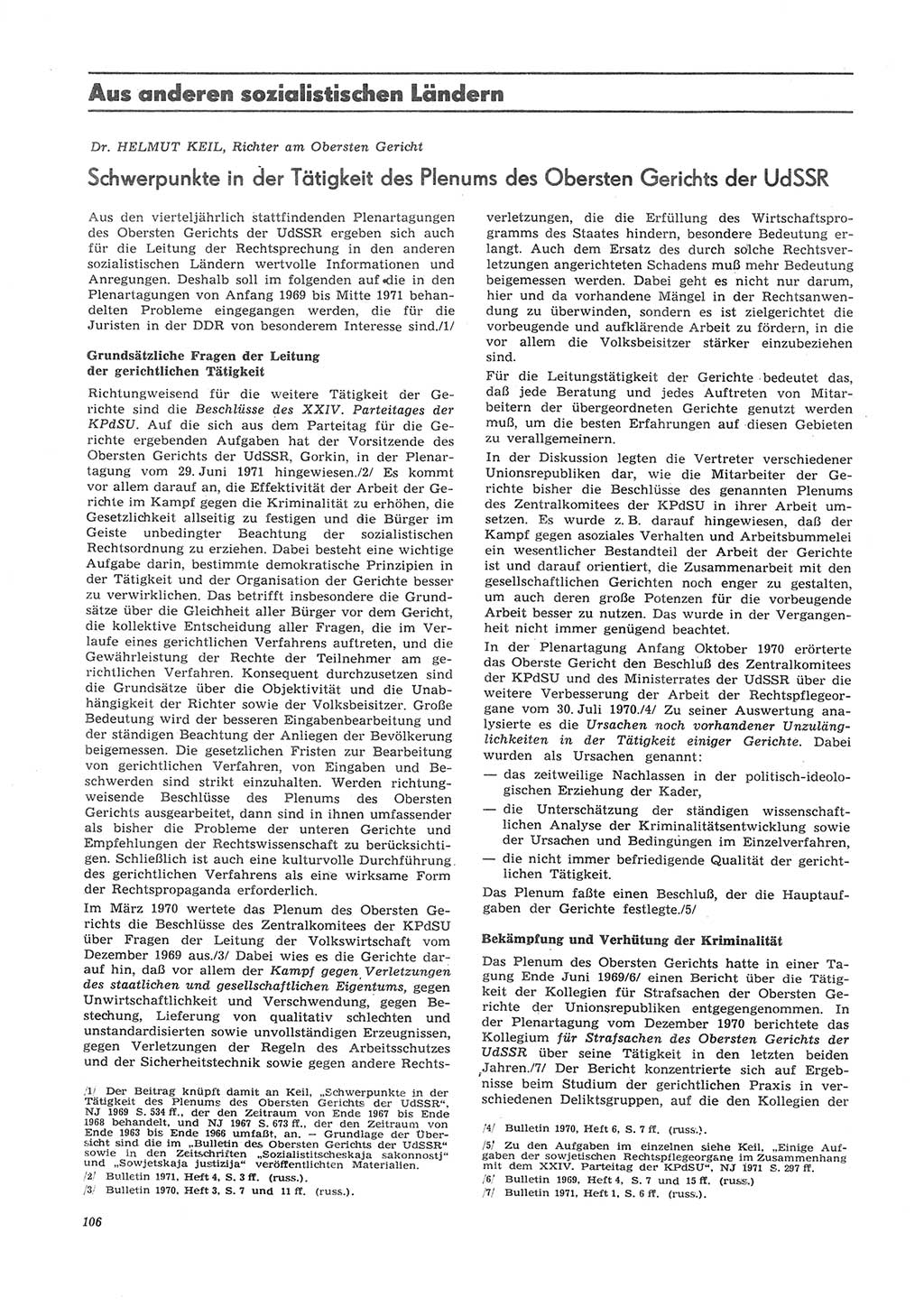 Neue Justiz (NJ), Zeitschrift für Recht und Rechtswissenschaft [Deutsche Demokratische Republik (DDR)], 26. Jahrgang 1972, Seite 106 (NJ DDR 1972, S. 106)