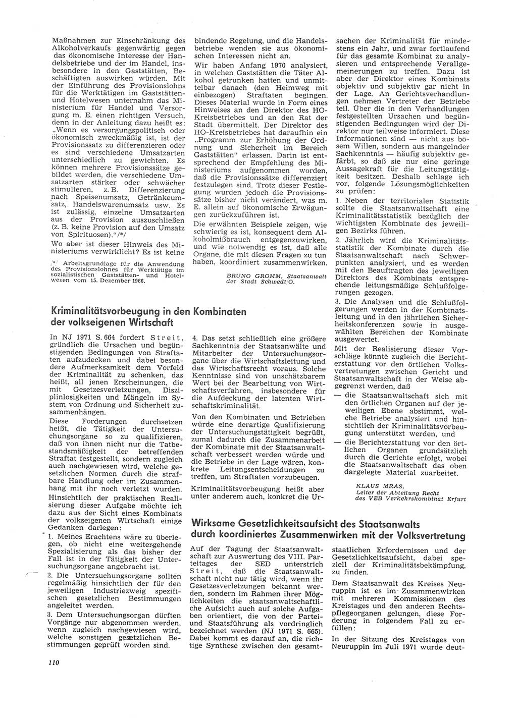 Neue Justiz (NJ), Zeitschrift für Recht und Rechtswissenschaft [Deutsche Demokratische Republik (DDR)], 26. Jahrgang 1972, Seite 110 (NJ DDR 1972, S. 110)