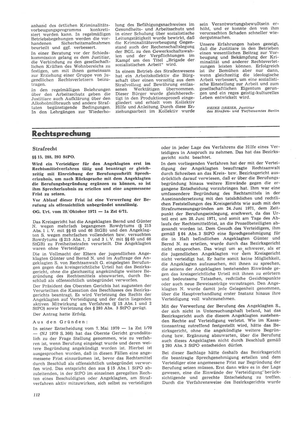 Neue Justiz (NJ), Zeitschrift für Recht und Rechtswissenschaft [Deutsche Demokratische Republik (DDR)], 26. Jahrgang 1972, Seite 112 (NJ DDR 1972, S. 112)