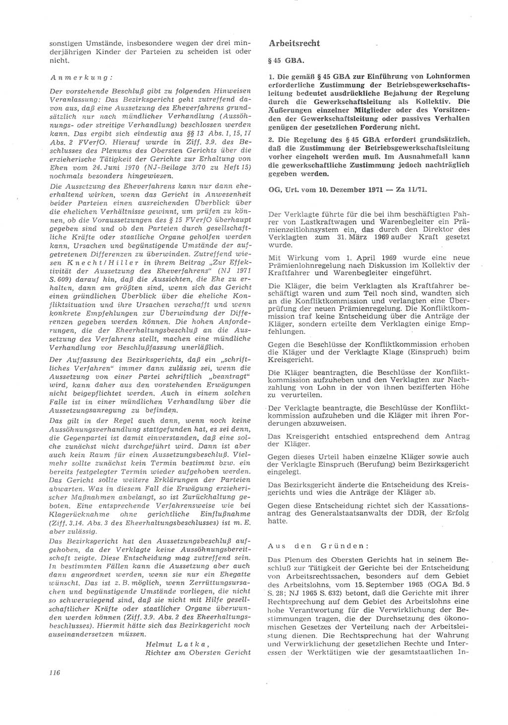 Neue Justiz (NJ), Zeitschrift für Recht und Rechtswissenschaft [Deutsche Demokratische Republik (DDR)], 26. Jahrgang 1972, Seite 116 (NJ DDR 1972, S. 116)