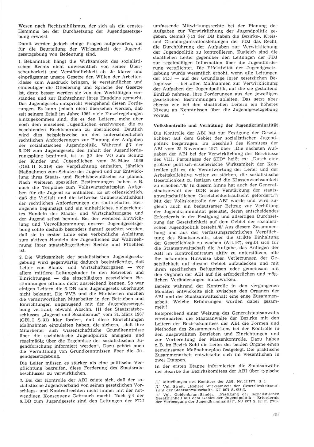 Neue Justiz (NJ), Zeitschrift für Recht und Rechtswissenschaft [Deutsche Demokratische Republik (DDR)], 26. Jahrgang 1972, Seite 123 (NJ DDR 1972, S. 123)