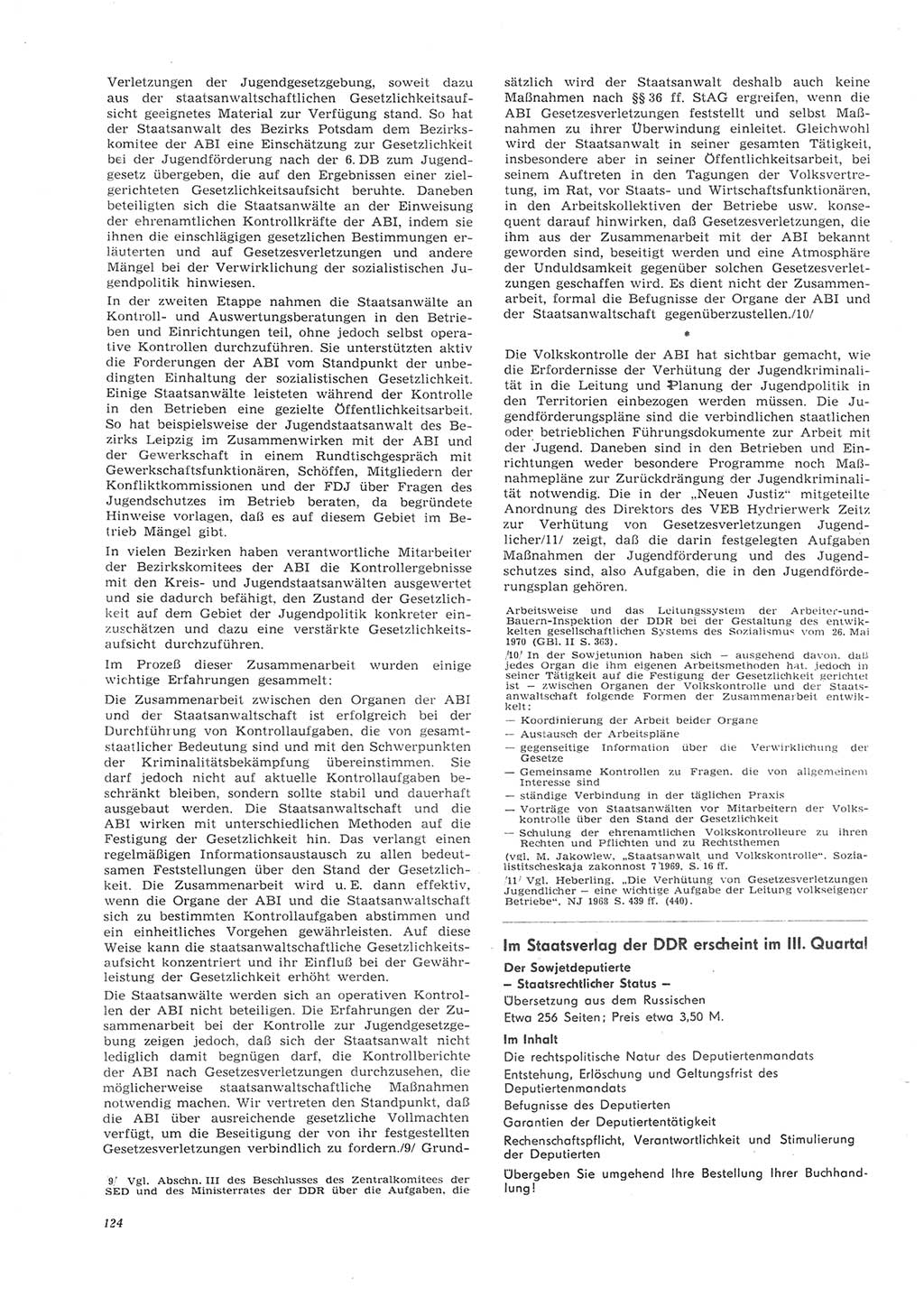 Neue Justiz (NJ), Zeitschrift für Recht und Rechtswissenschaft [Deutsche Demokratische Republik (DDR)], 26. Jahrgang 1972, Seite 124 (NJ DDR 1972, S. 124)