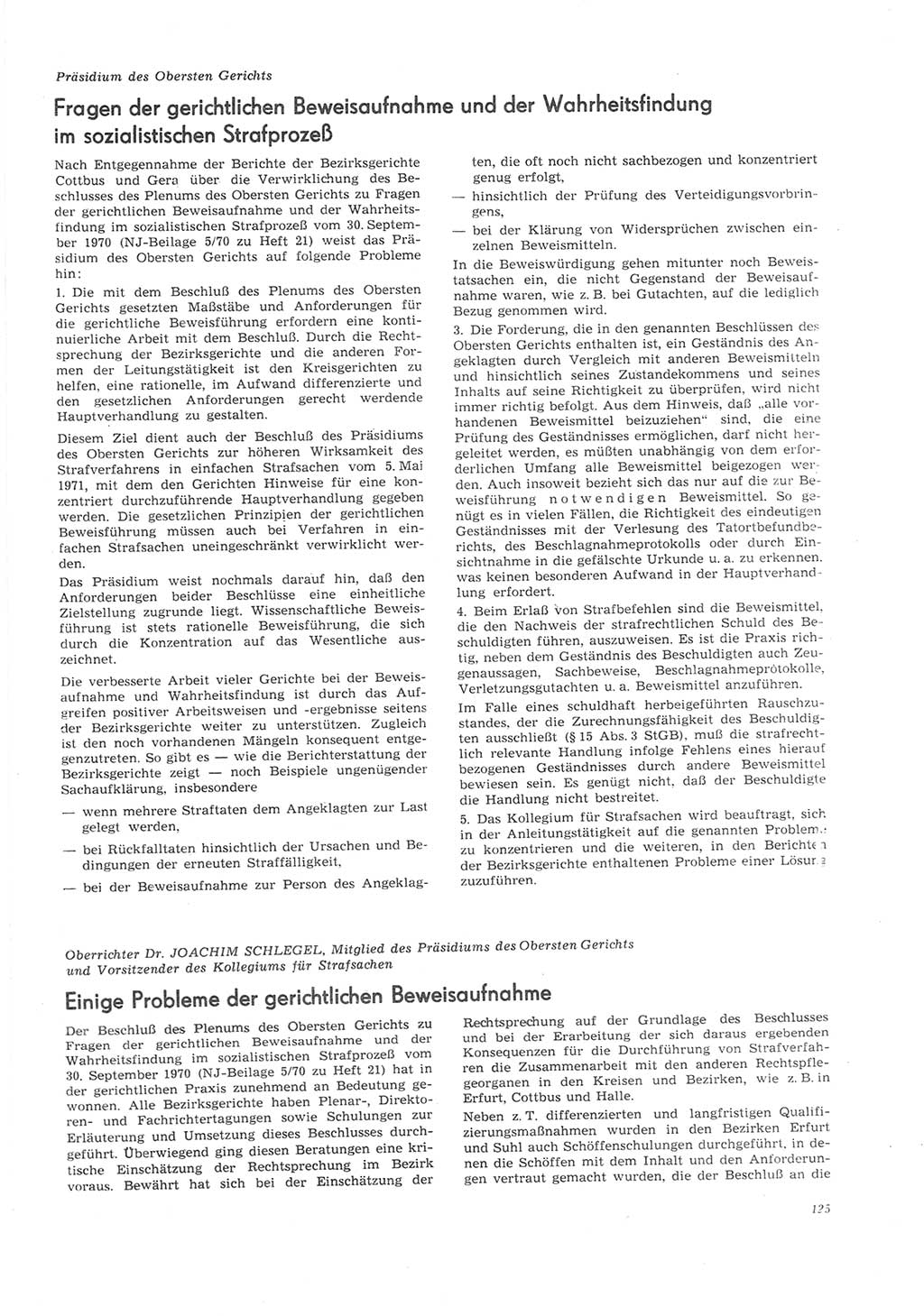 Neue Justiz (NJ), Zeitschrift für Recht und Rechtswissenschaft [Deutsche Demokratische Republik (DDR)], 26. Jahrgang 1972, Seite 125 (NJ DDR 1972, S. 125)