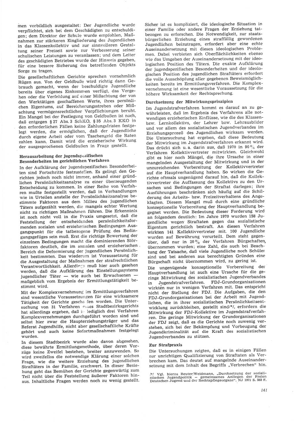 Neue Justiz (NJ), Zeitschrift für Recht und Rechtswissenschaft [Deutsche Demokratische Republik (DDR)], 26. Jahrgang 1972, Seite 141 (NJ DDR 1972, S. 141)
