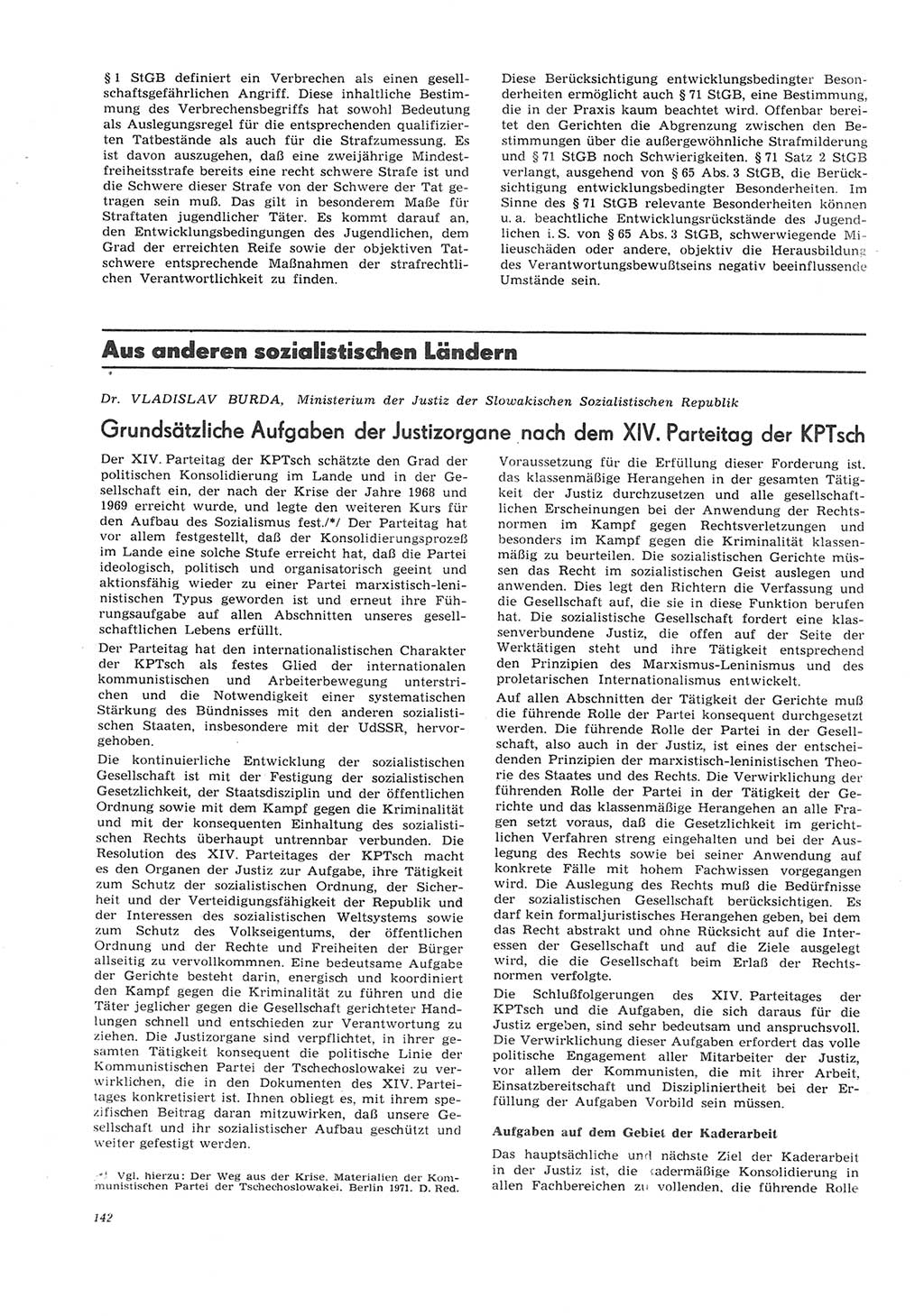 Neue Justiz (NJ), Zeitschrift für Recht und Rechtswissenschaft [Deutsche Demokratische Republik (DDR)], 26. Jahrgang 1972, Seite 142 (NJ DDR 1972, S. 142)