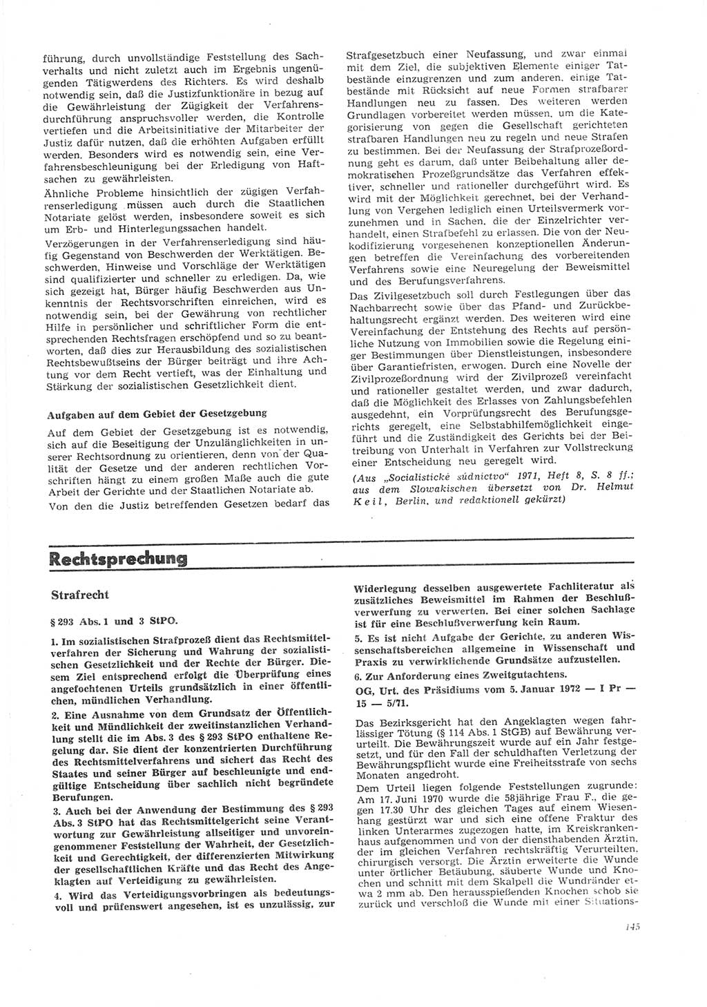 Neue Justiz (NJ), Zeitschrift für Recht und Rechtswissenschaft [Deutsche Demokratische Republik (DDR)], 26. Jahrgang 1972, Seite 145 (NJ DDR 1972, S. 145)
