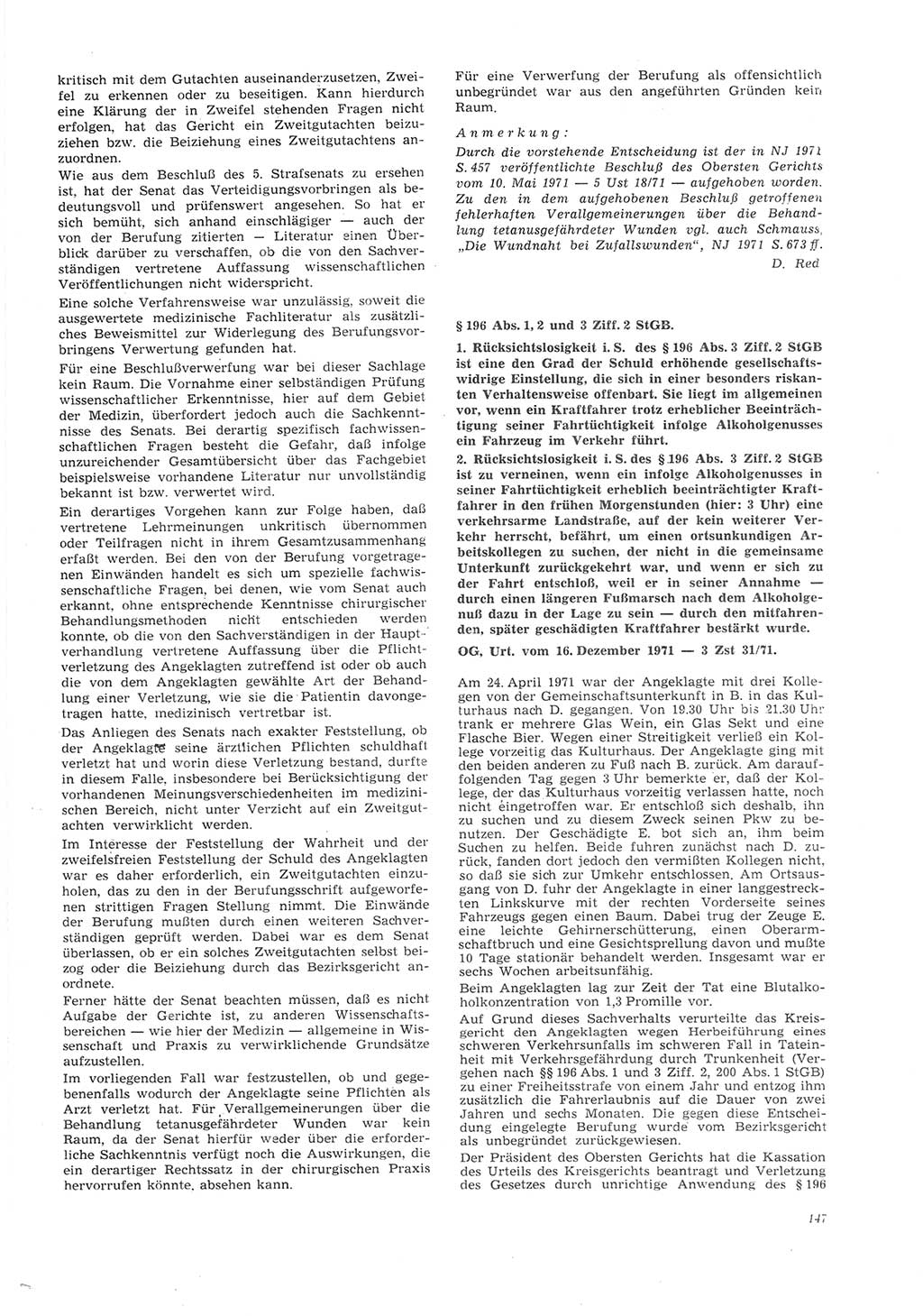 Neue Justiz (NJ), Zeitschrift für Recht und Rechtswissenschaft [Deutsche Demokratische Republik (DDR)], 26. Jahrgang 1972, Seite 147 (NJ DDR 1972, S. 147)