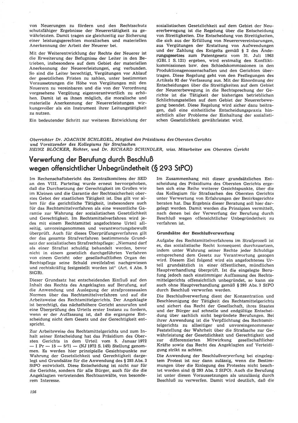 Neue Justiz (NJ), Zeitschrift für Recht und Rechtswissenschaft [Deutsche Demokratische Republik (DDR)], 26. Jahrgang 1972, Seite 156 (NJ DDR 1972, S. 156)