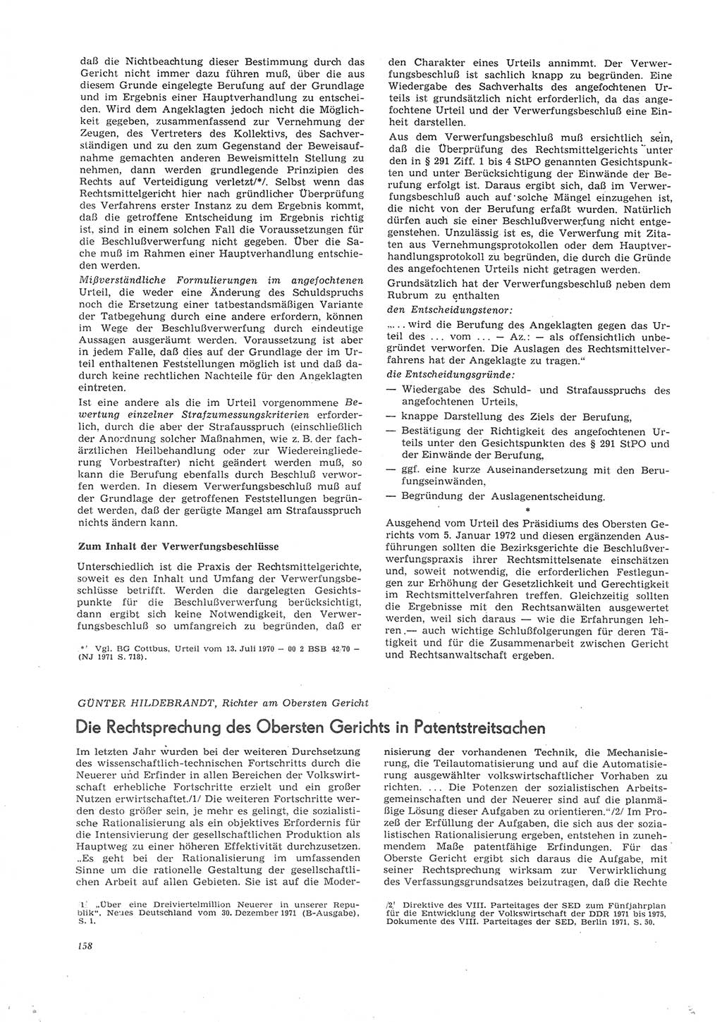 Neue Justiz (NJ), Zeitschrift für Recht und Rechtswissenschaft [Deutsche Demokratische Republik (DDR)], 26. Jahrgang 1972, Seite 158 (NJ DDR 1972, S. 158)
